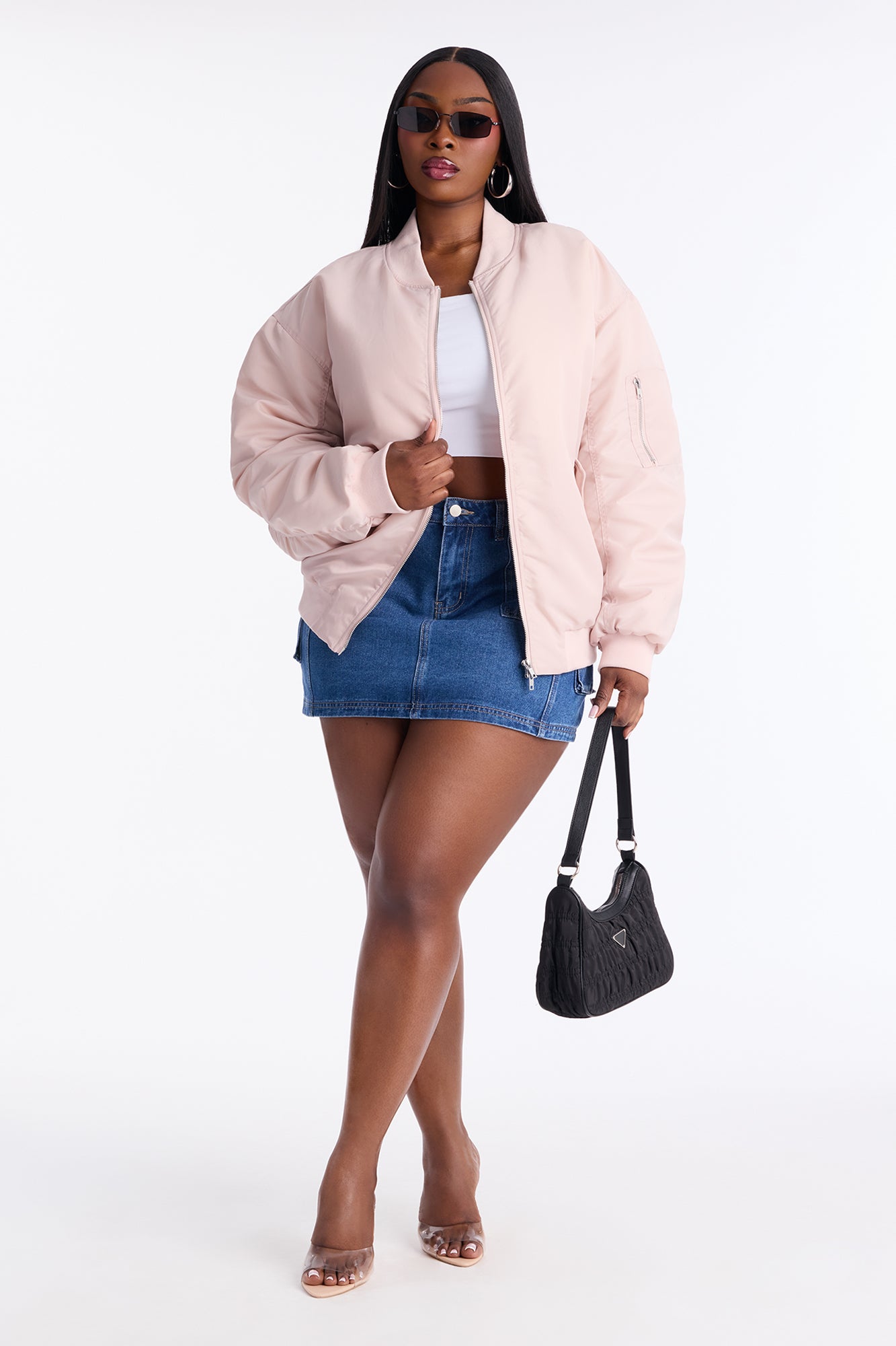Bet On It Nylon Oversized Bomber Jacket - Pink
