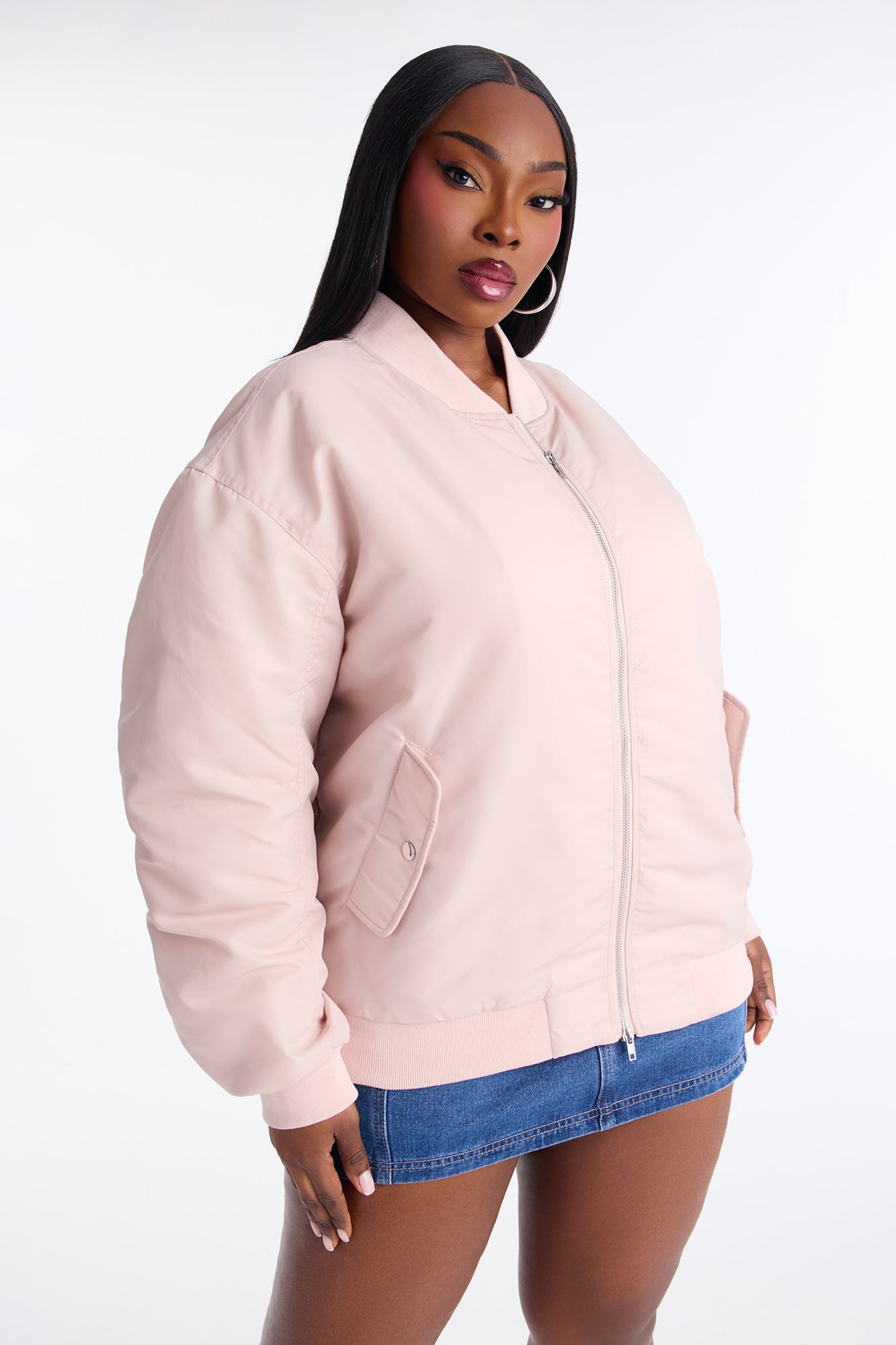 Bet On It Nylon Oversized Bomber Jacket - Pink