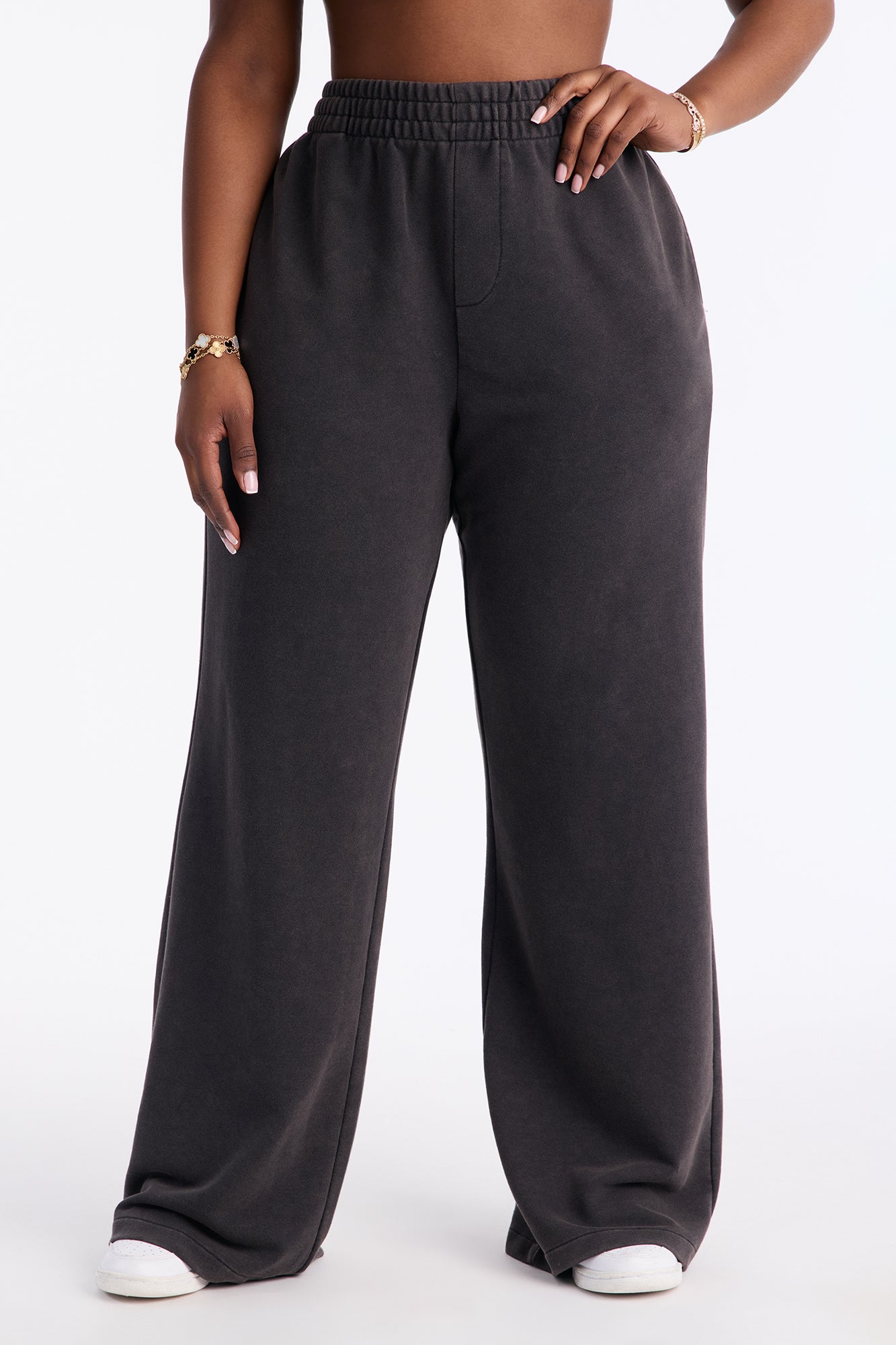 Jesly Fleece Washed Pants - Charcoal