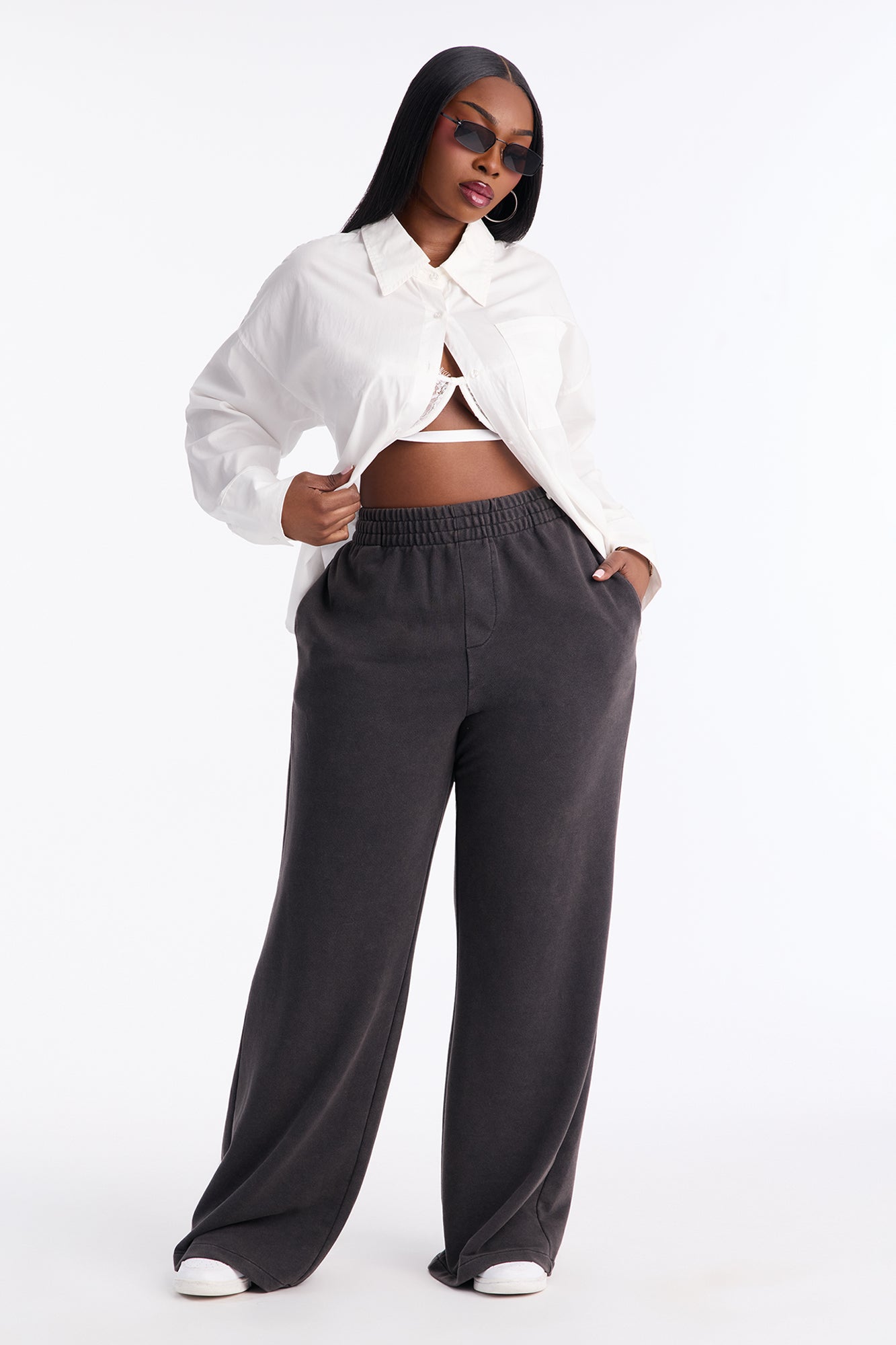 Jesly Fleece Washed Pants - Charcoal