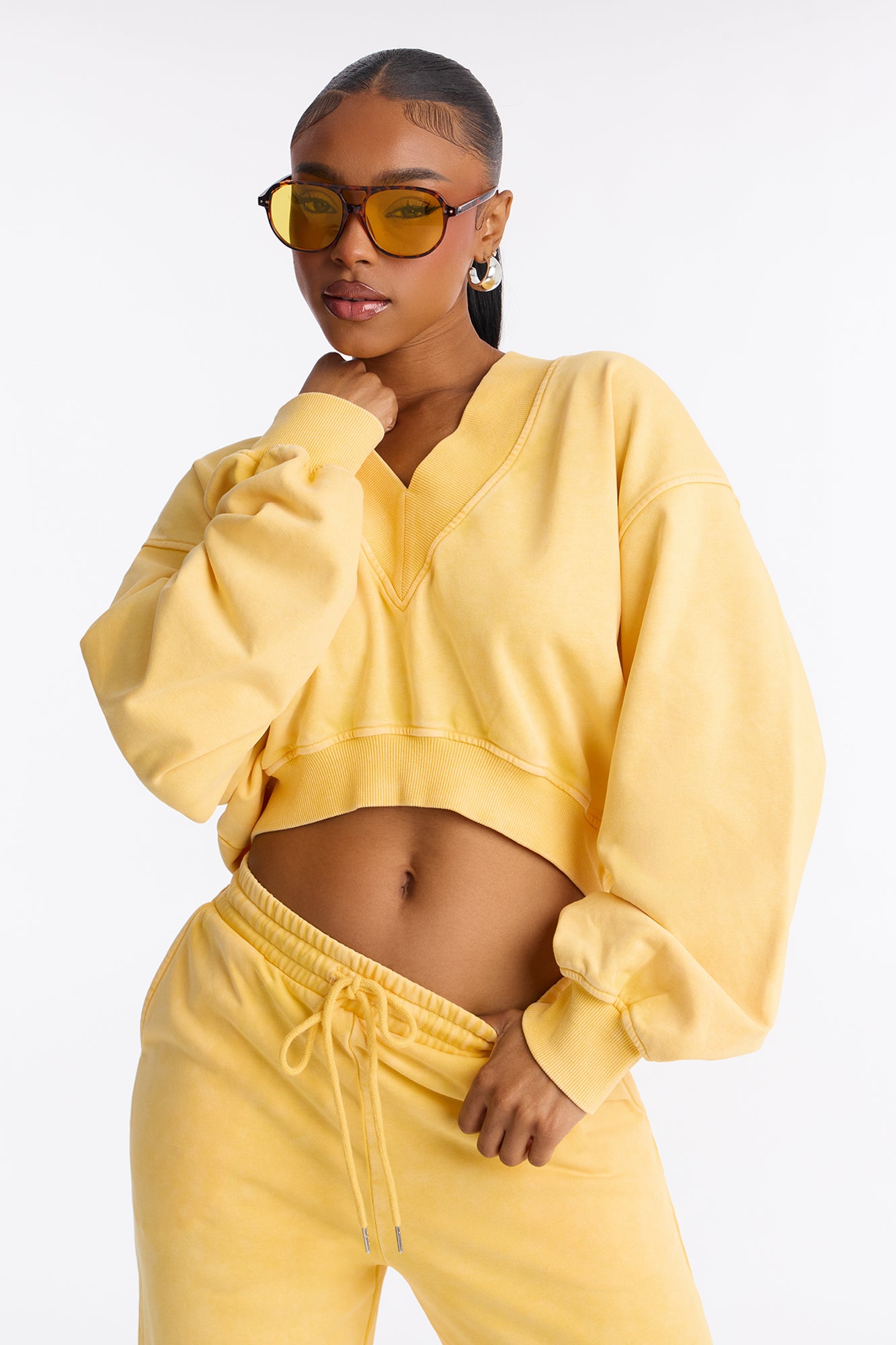 Angelica Washed French Terry Pant Set - Yellow