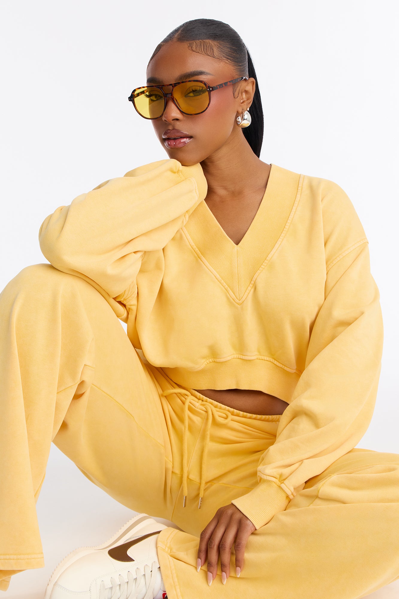 Angelica Washed French Terry Pant Set - Yellow