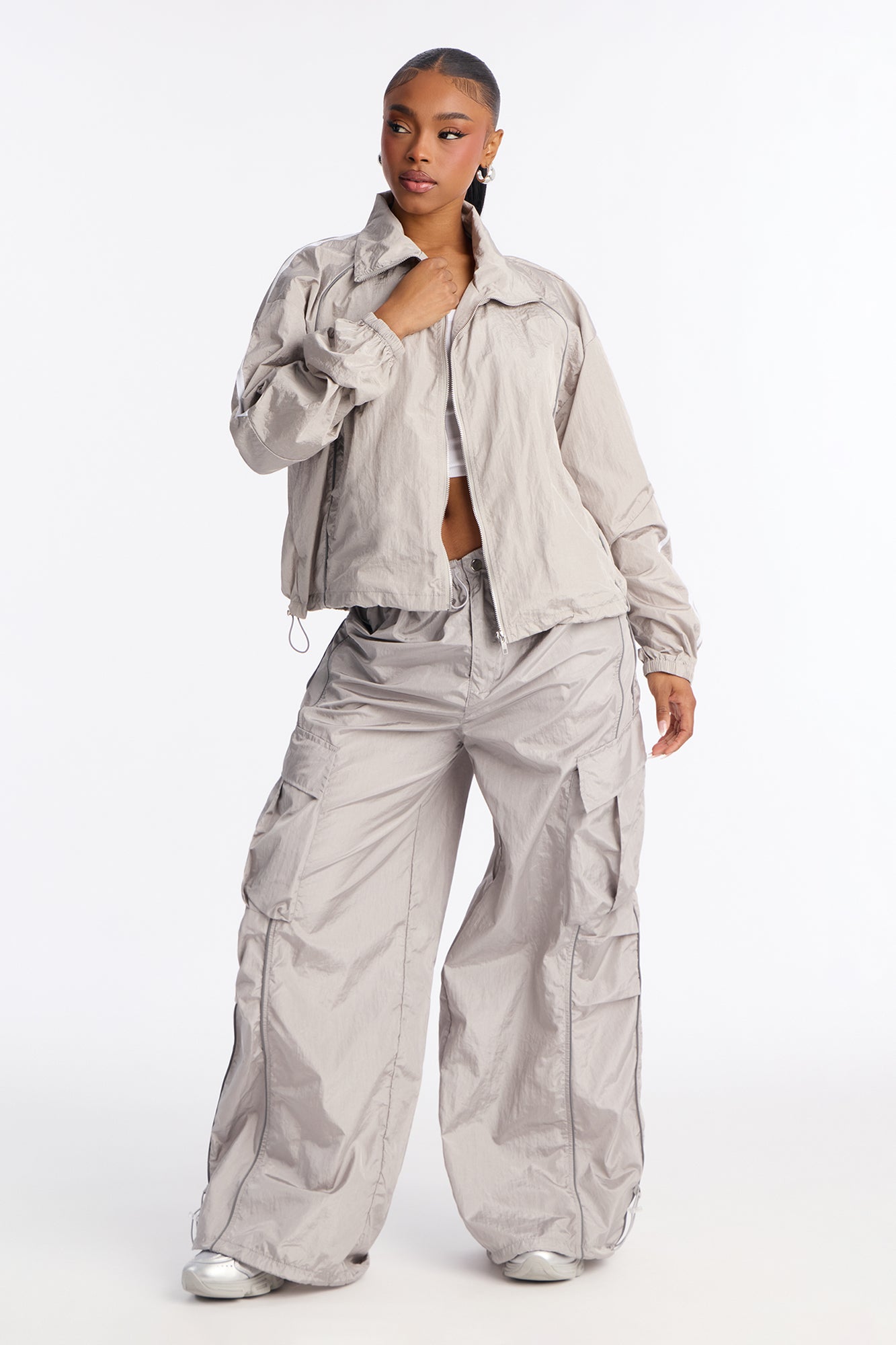 Life Of Leisure Windbreaker Funnel Neck Jacket - Grey