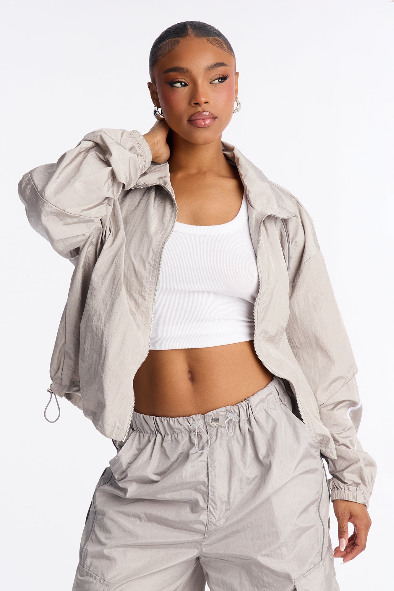 Life Of Leisure Windbreaker Funnel Neck Jacket - Grey