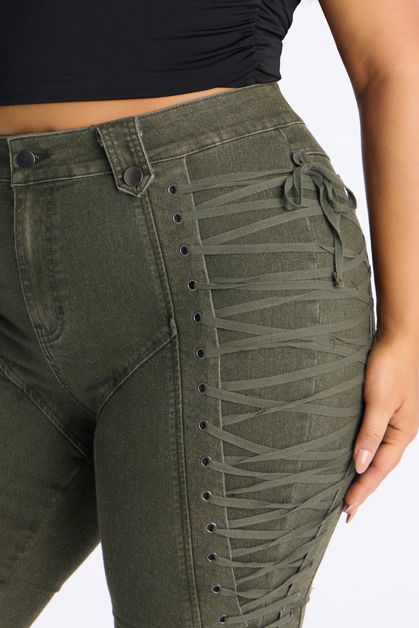 Tall After Hours Lace Up Flare Pant 36″ - Olive