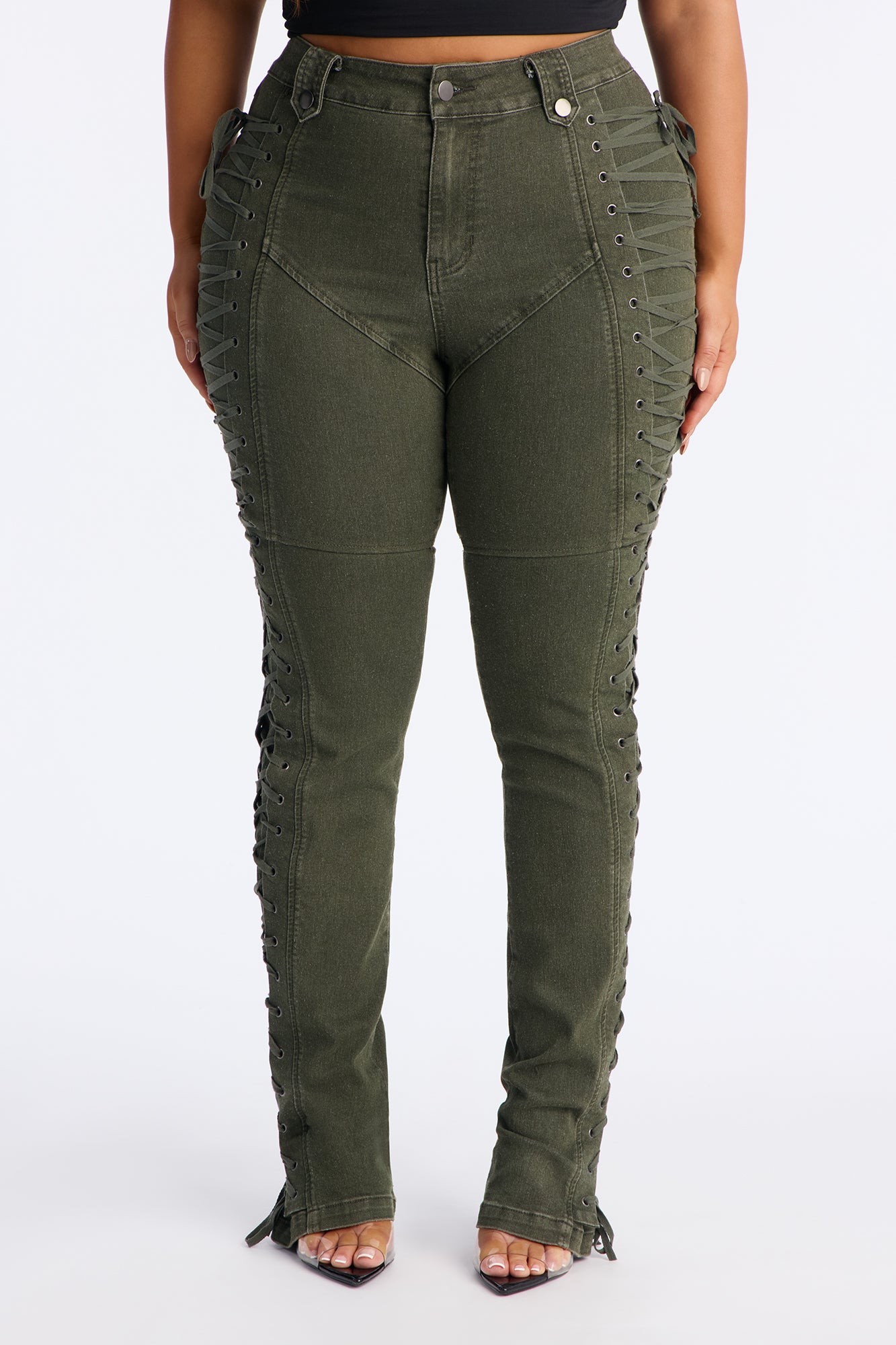 Tall After Hours Lace Up Flare Pant 36″ - Olive