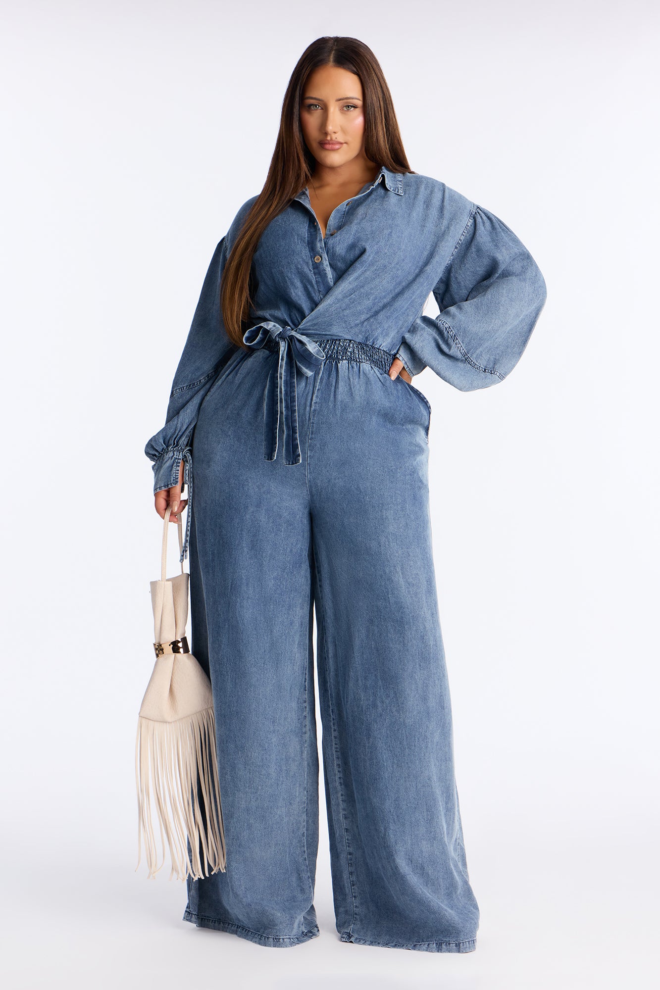 Full Effect Chambray Jumpsuit - Medium Wash