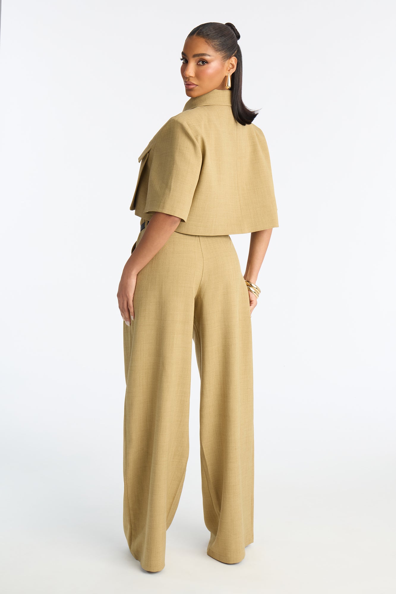Julie Linen Double Belt Pant Set - Taupe