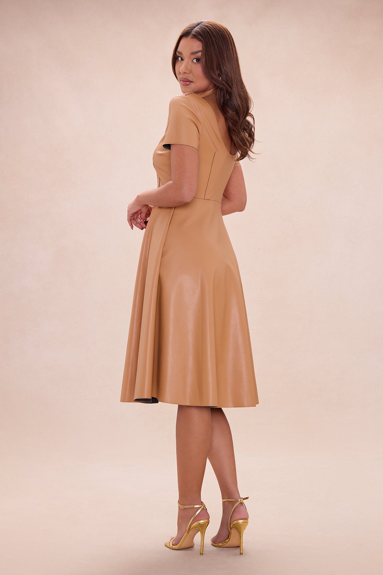 Jaclyn Faux Leather Midi Dress - Camel