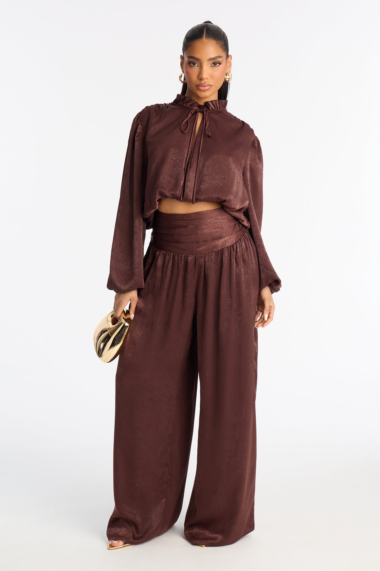 Amaya Satin Pant Set - Brown