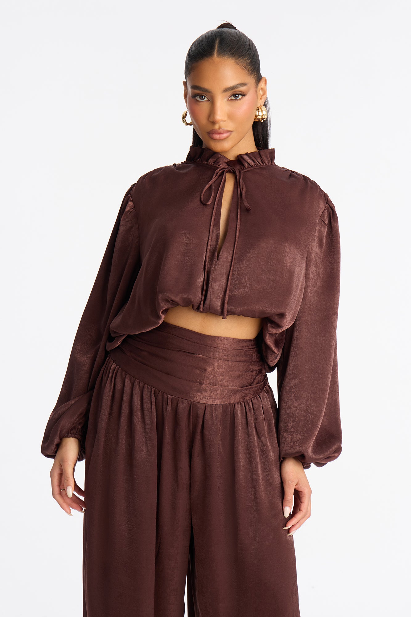 Amaya Satin Pant Set - Brown