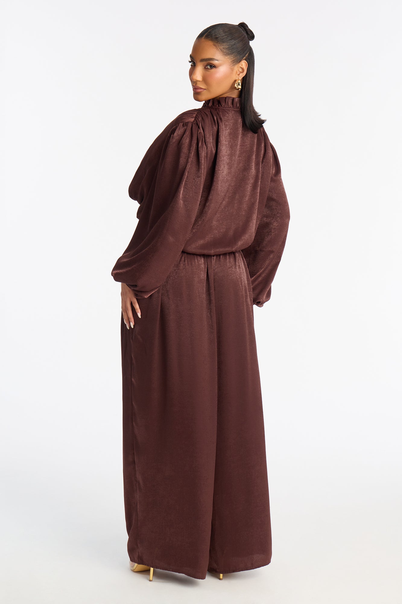 Amaya Satin Pant Set - Brown