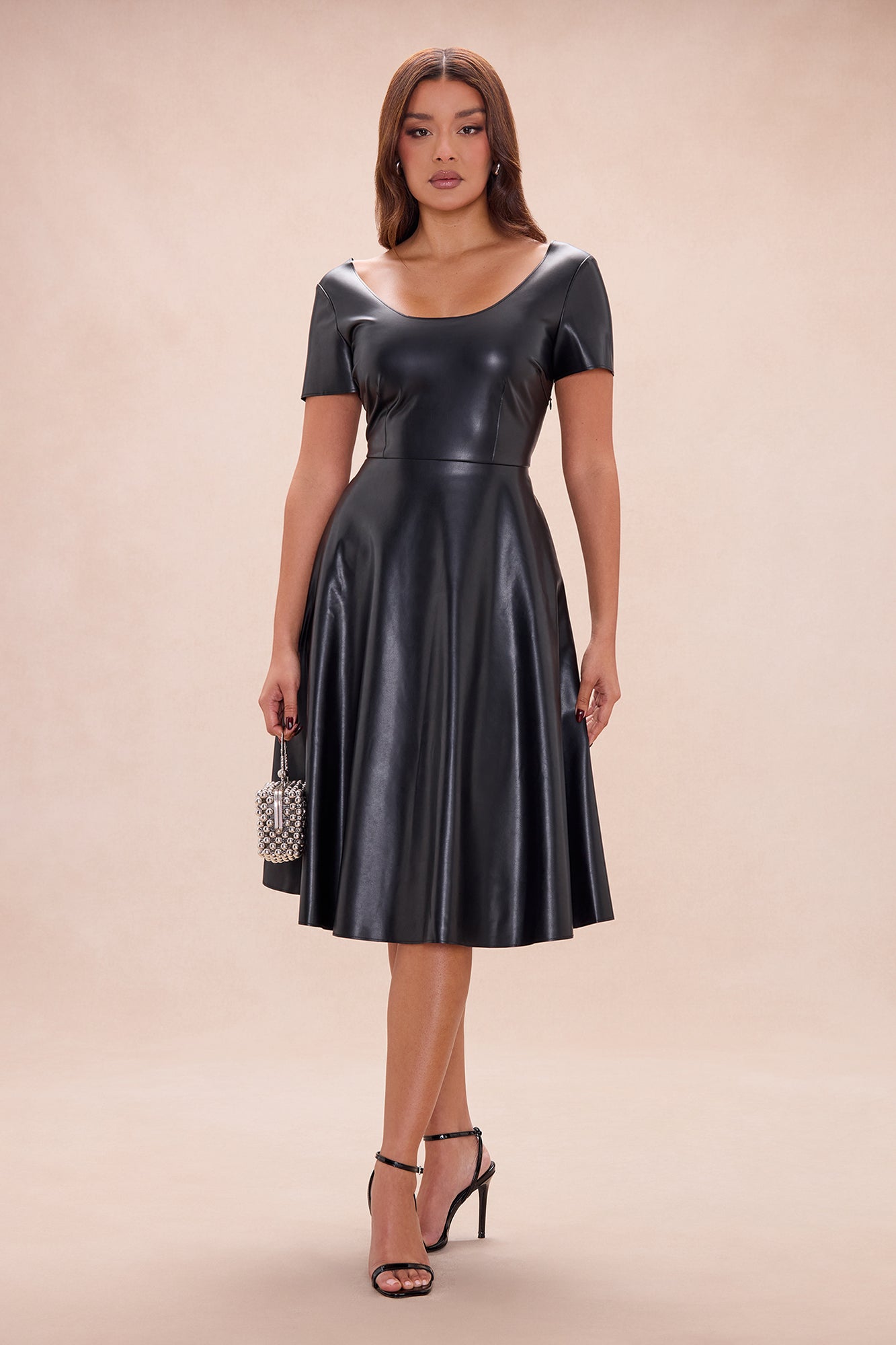 Jaclyn Faux Leather Midi Dress - Black