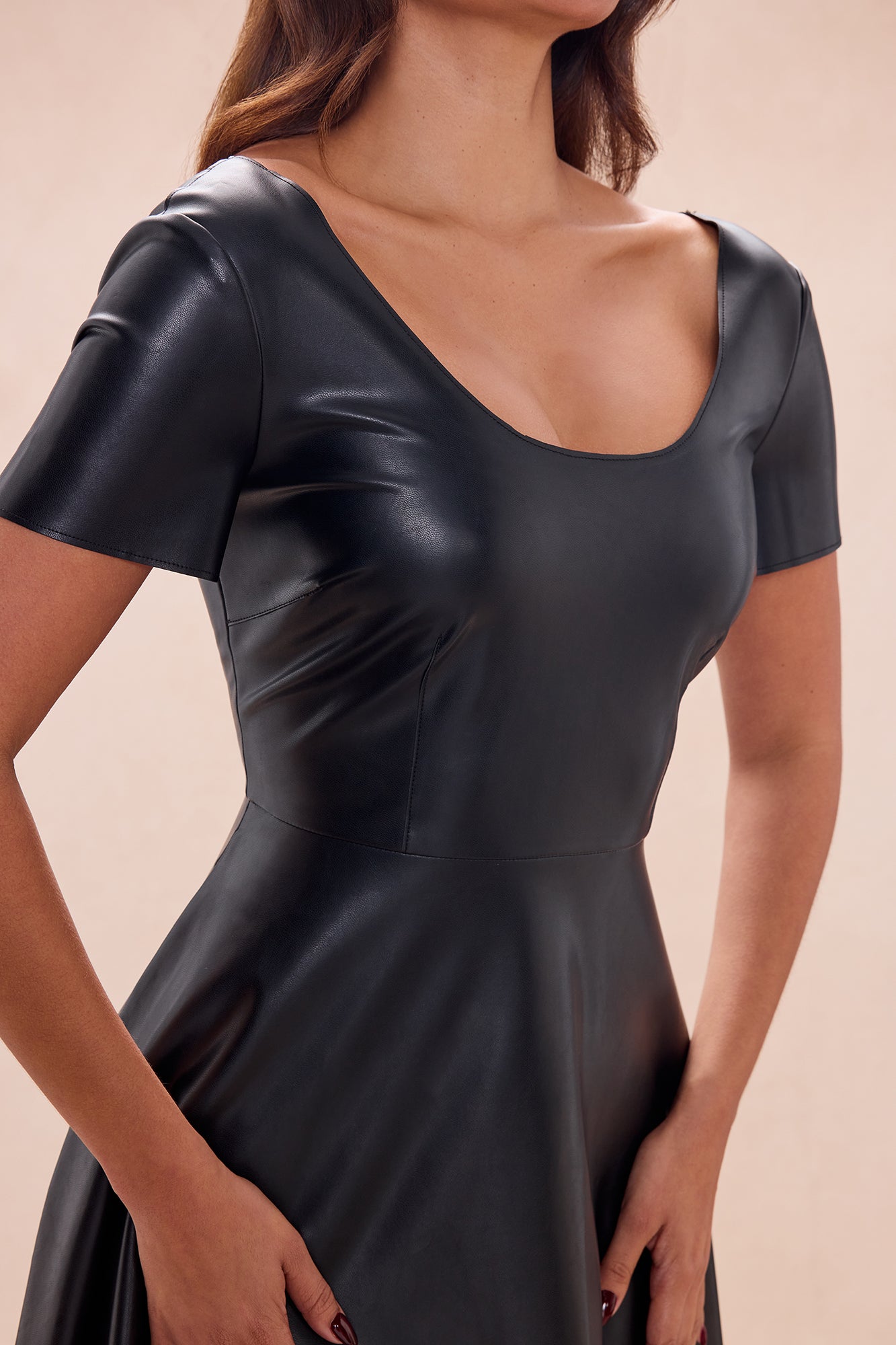 Jaclyn Faux Leather Midi Dress - Black