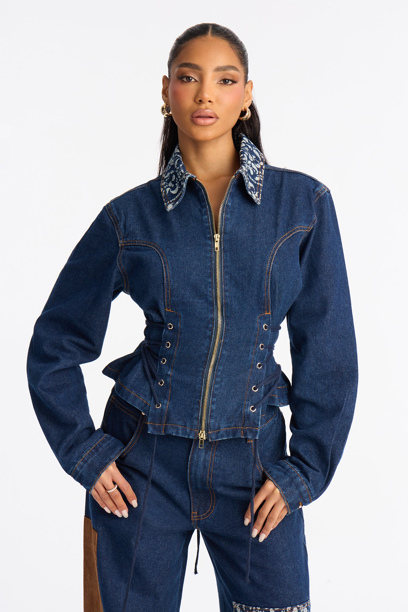 Runaway Rodeo Lace Up Denim Jacket - Rinse Blue Wash