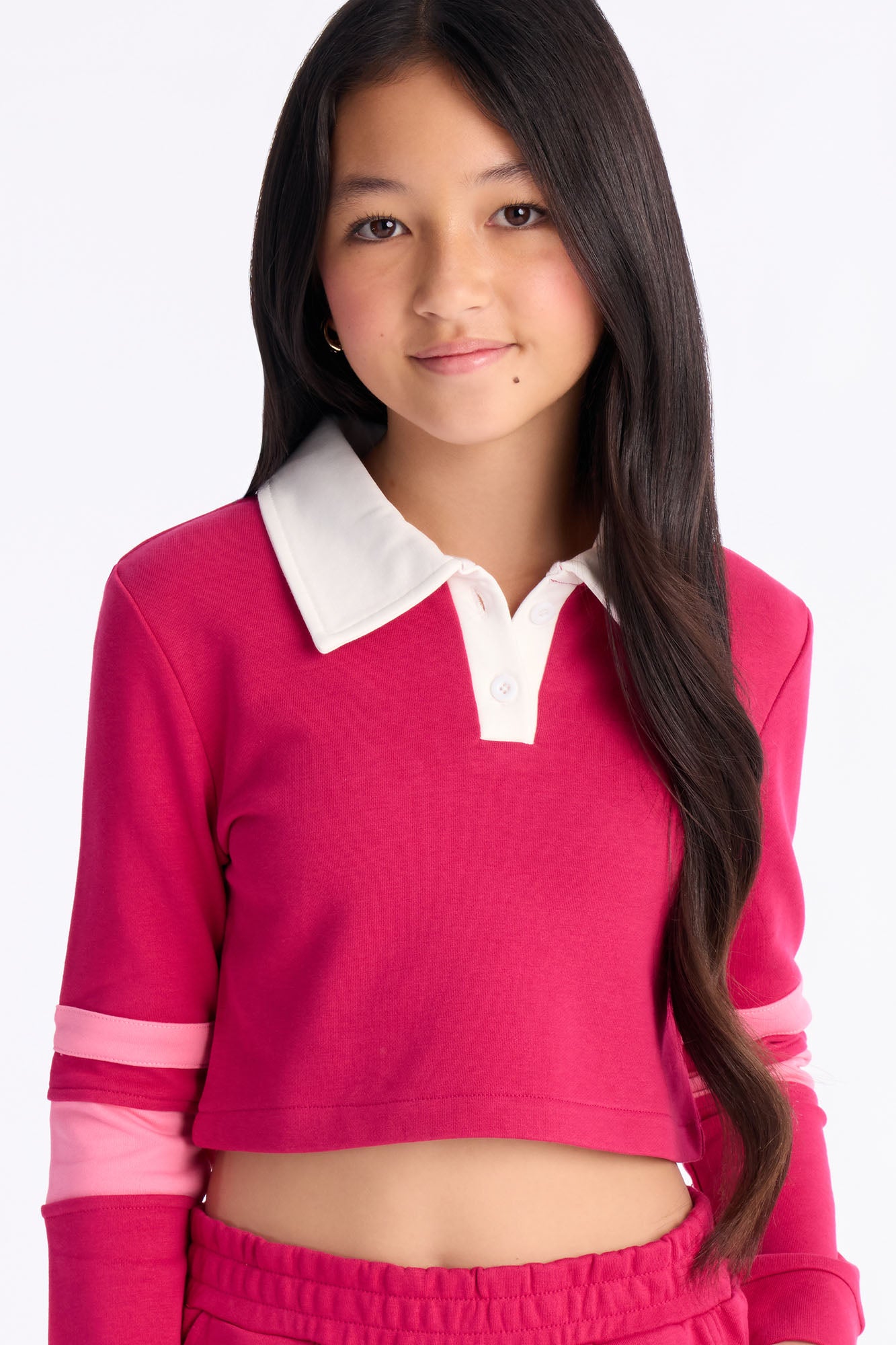 Mini Academia Polo Sweatsuit Set - Raspberry