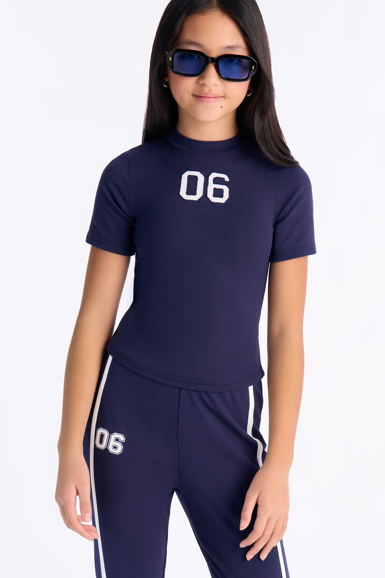 Mini Sporty Vibe Ribbed Pant Set - Navy