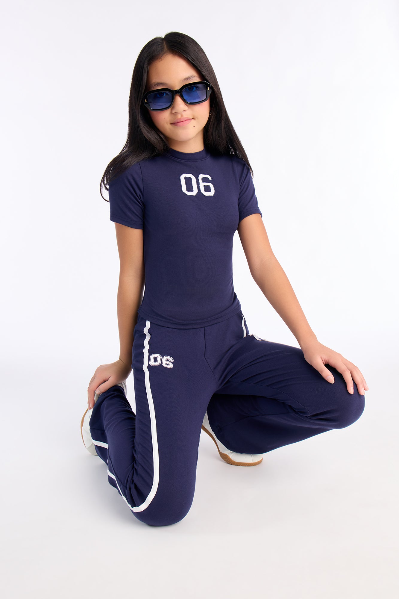 Mini Sporty Vibe Ribbed Pant Set - Navy