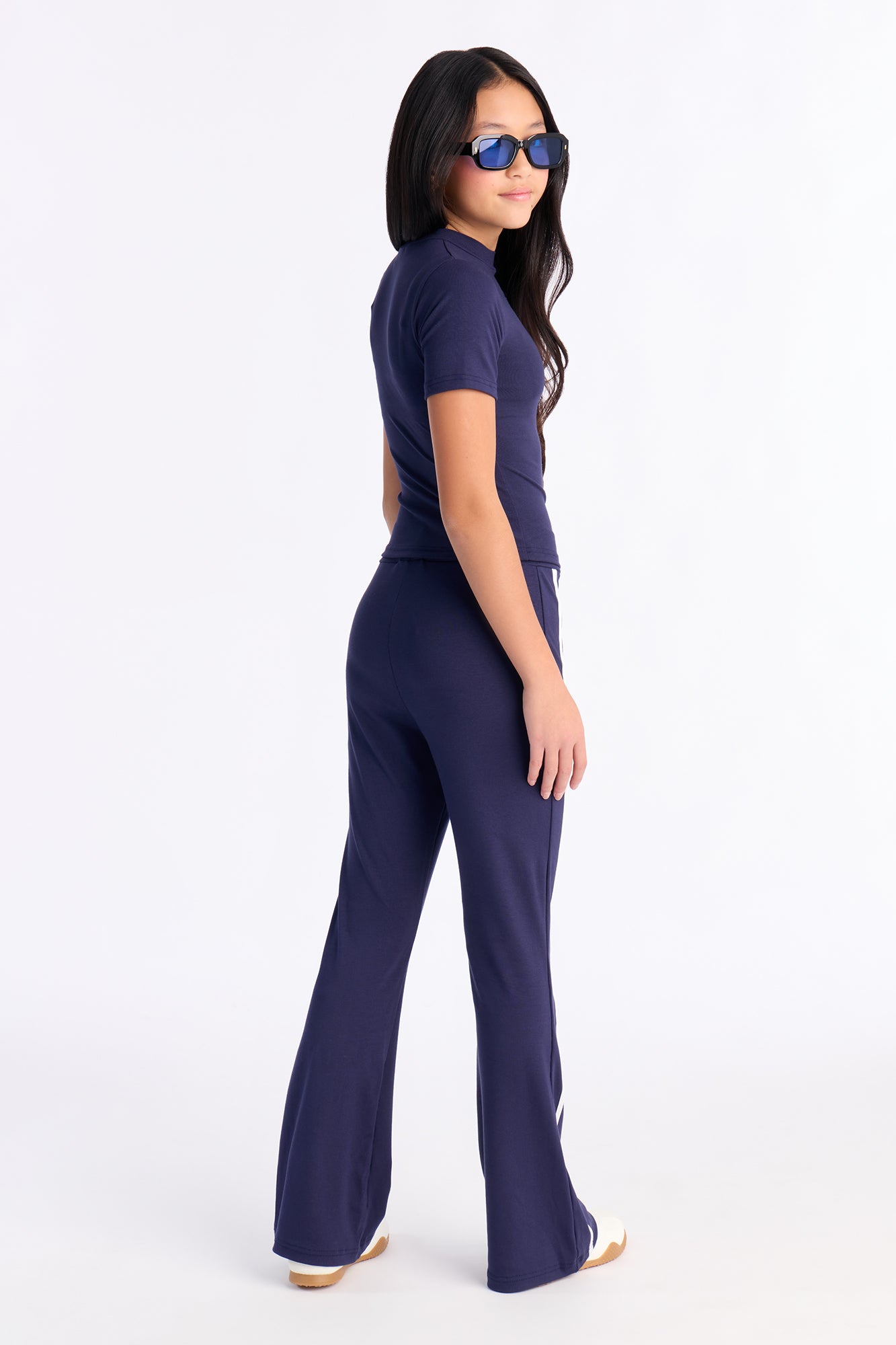 Mini Sporty Vibe Ribbed Pant Set - Navy