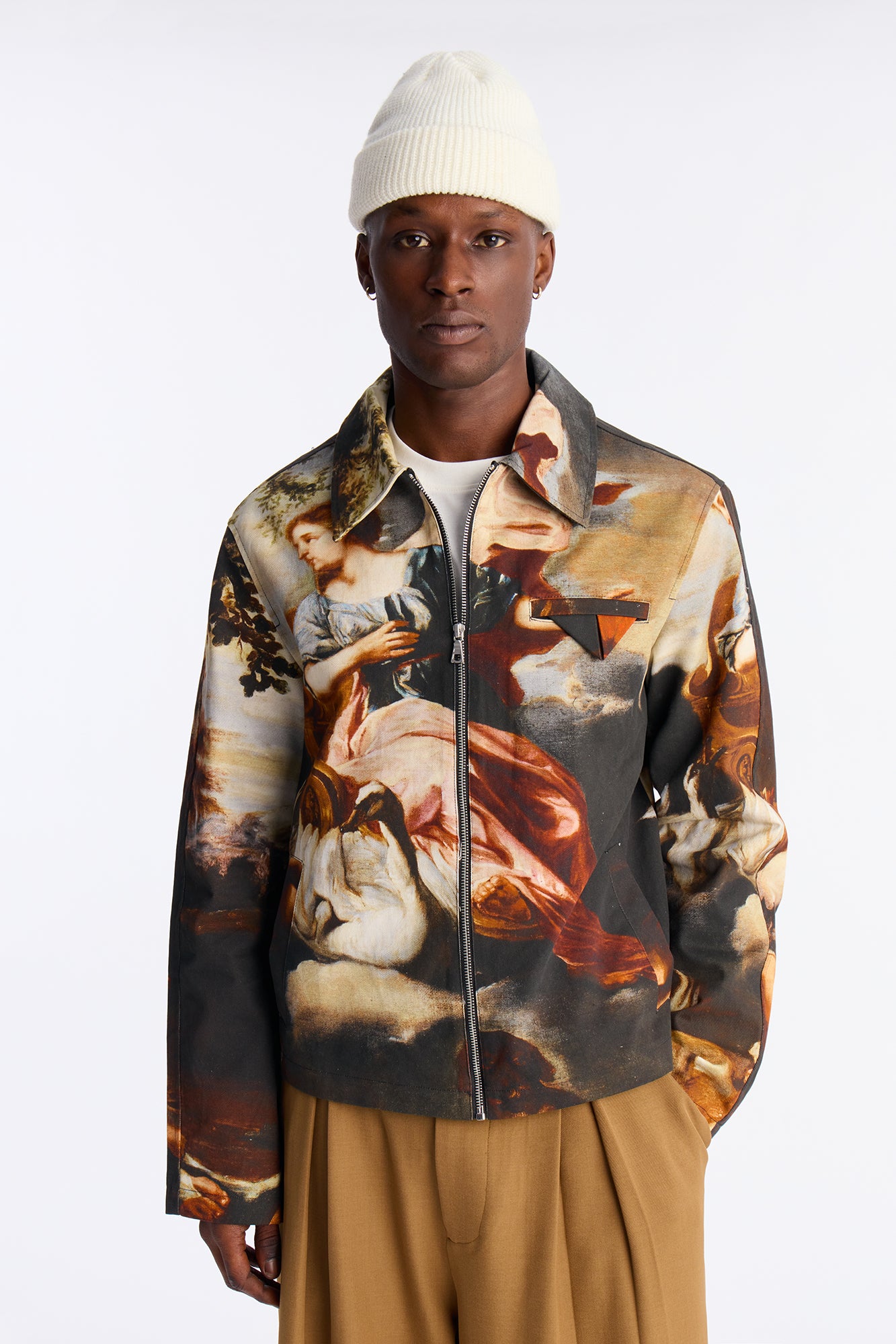 Cropped Renaissance Printed Twill Work Jacket - Multi Color