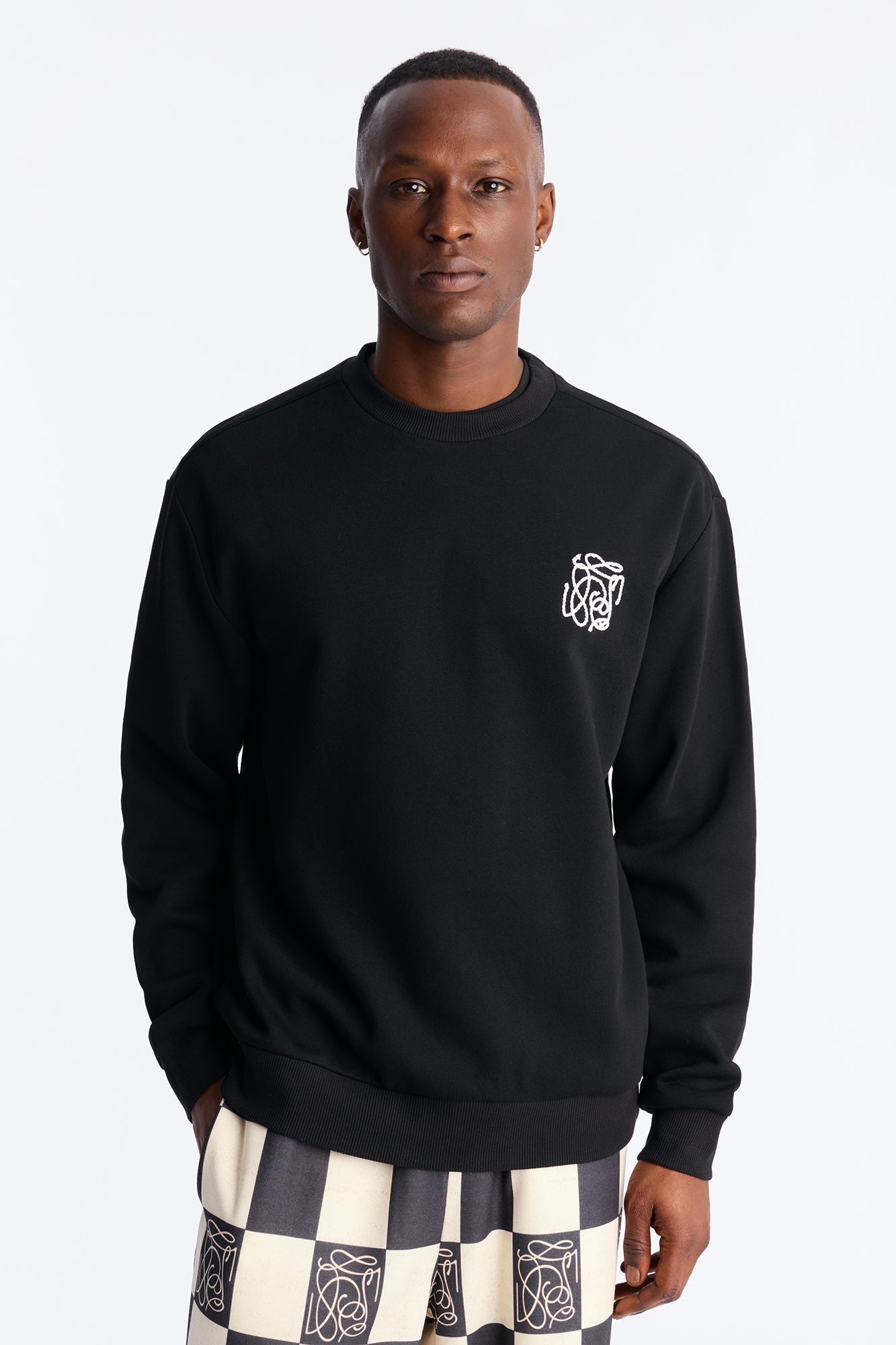 Checkered Crewneck Sweatshirt - Black