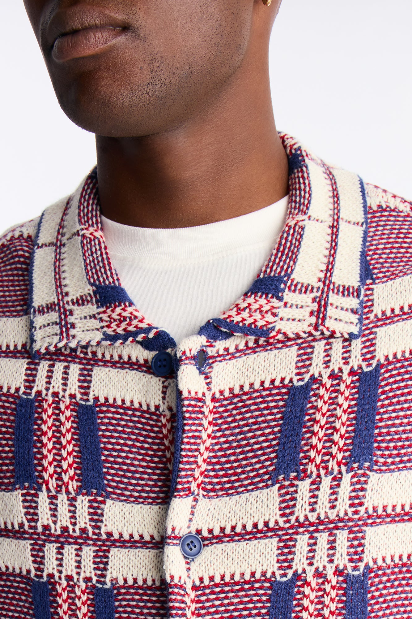 Crosshatch Closed Collar Button Up Shirt - Red