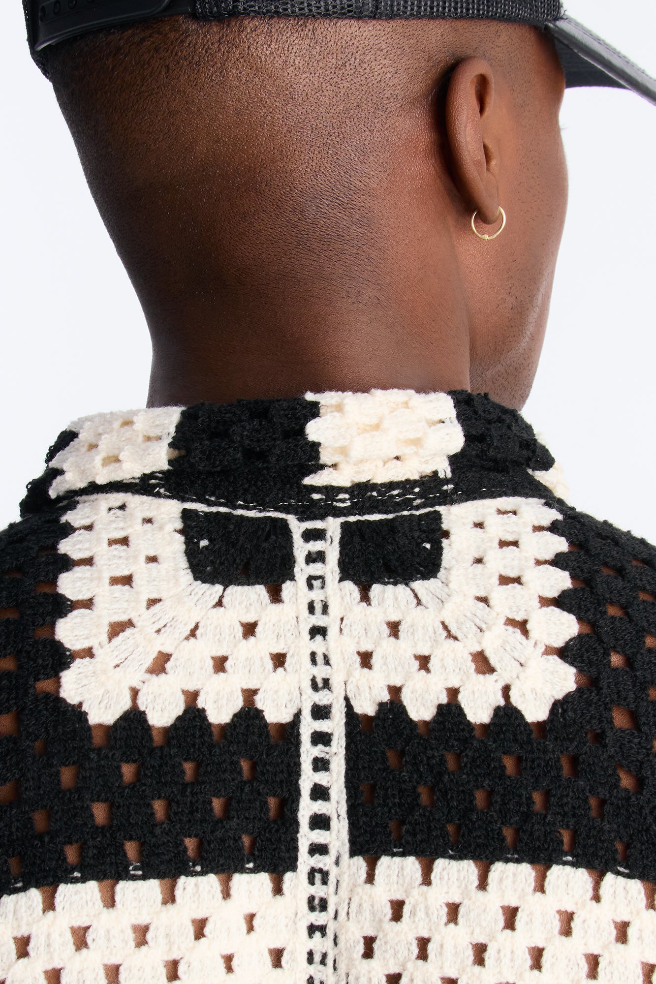 Left Turns Crochet Button Up Shirt - Black