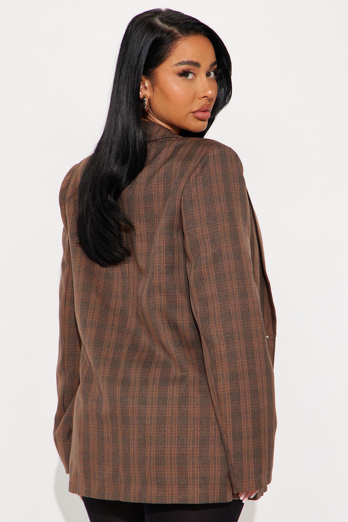 Check The Fax Blazer Romper Set - Brown/combo