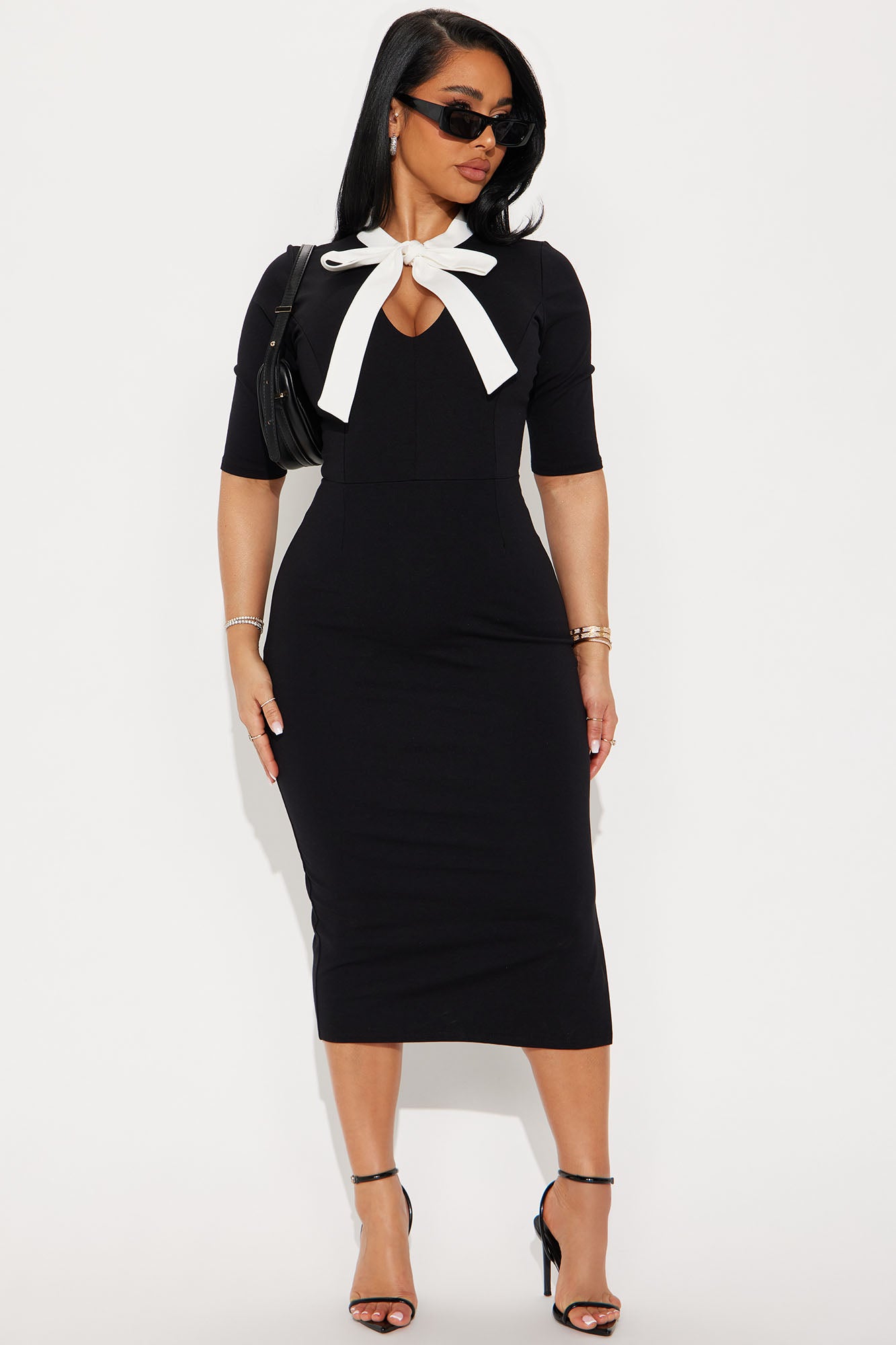 Catching Flights Body Sculpting Contrast Midi Dress - Black/combo