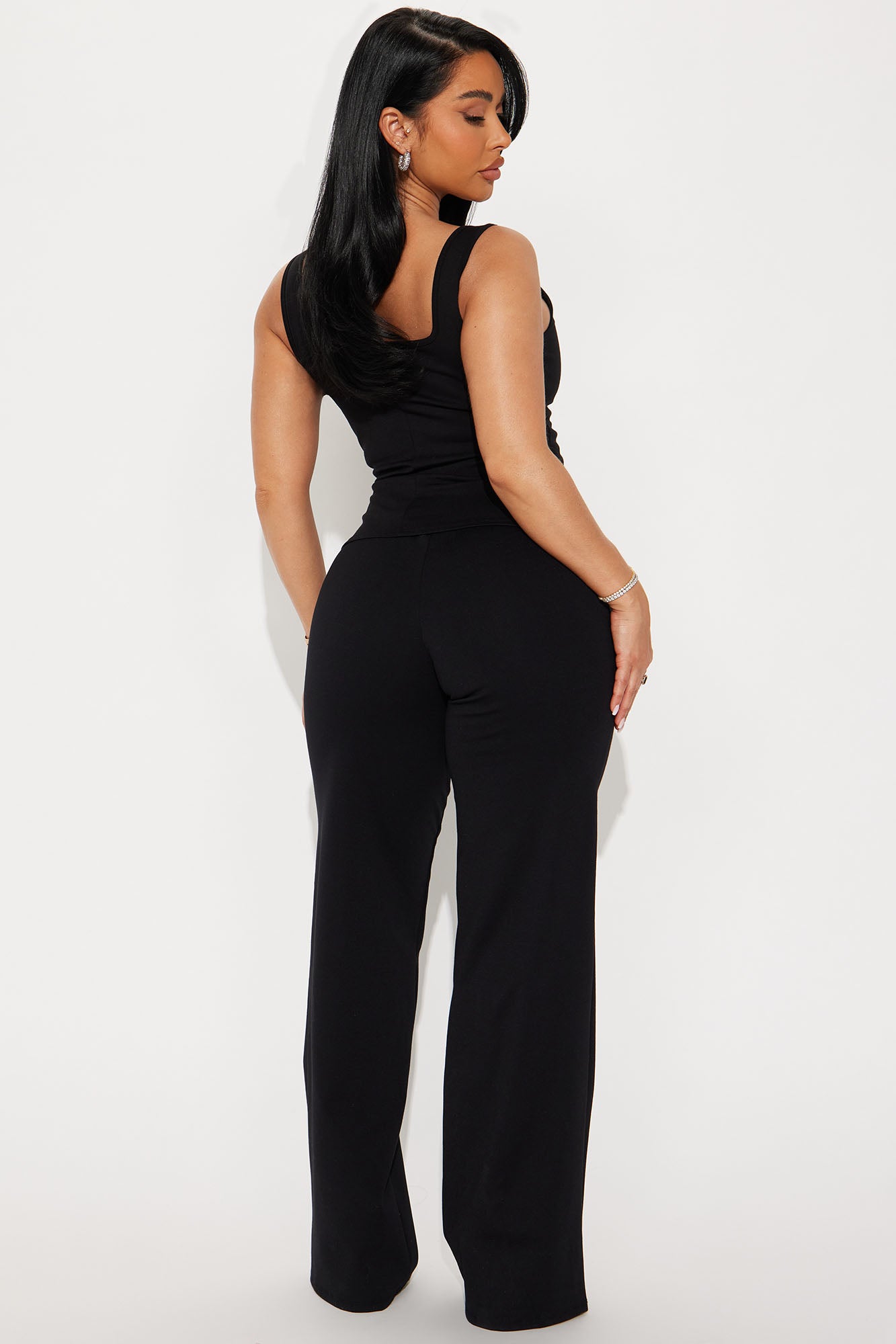 Lexi Square Neck Vest Pant Set - Black