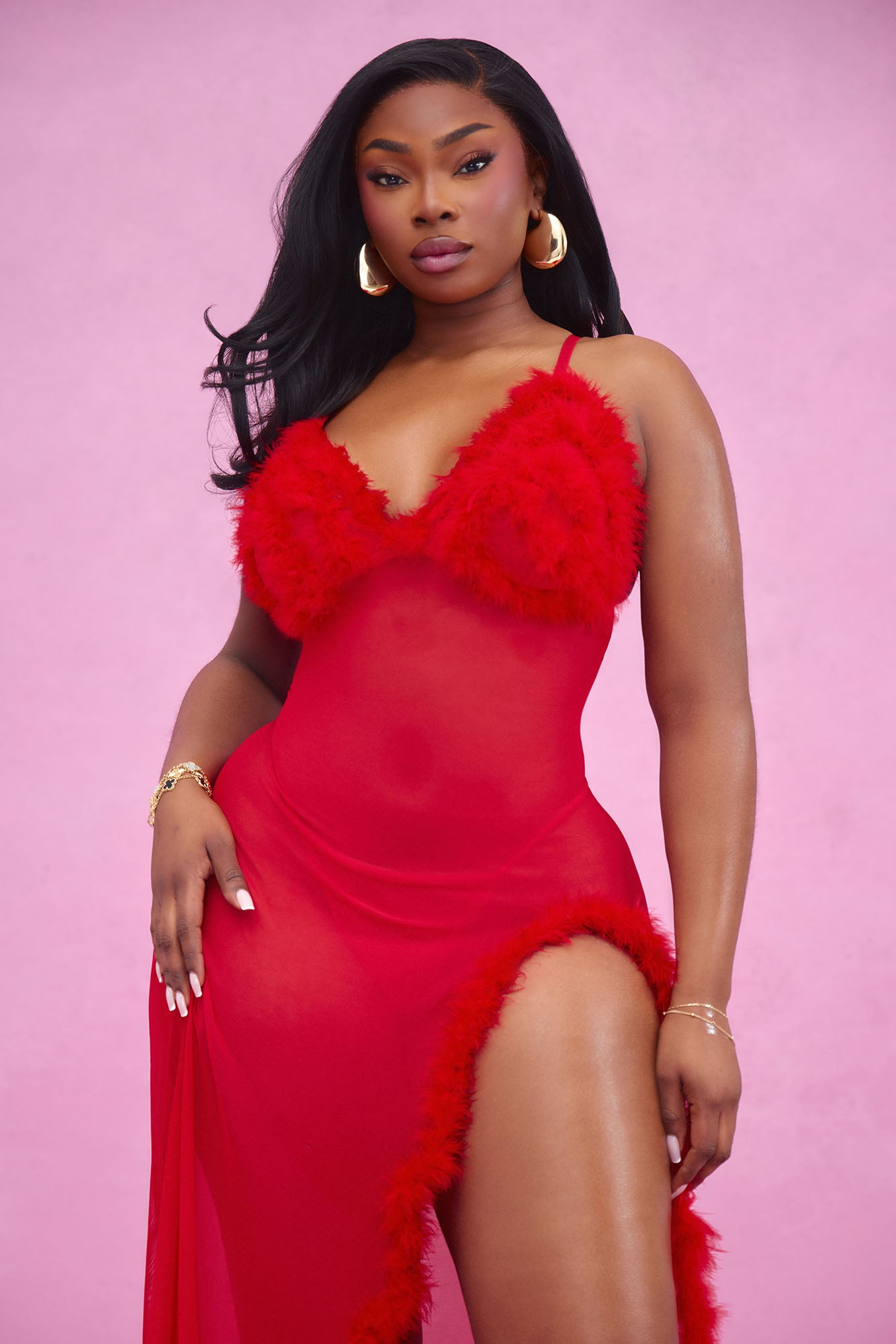 Sweet Lust Feather Maxi Gown Babydoll - Red