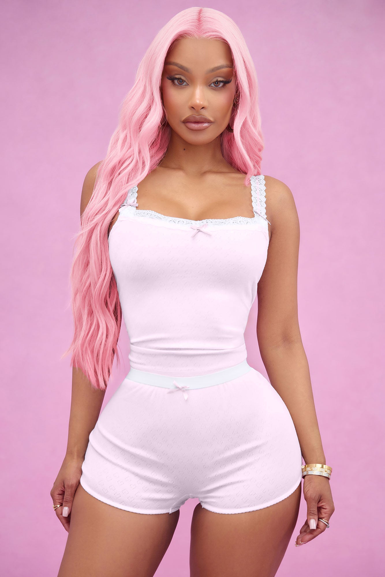 Flirt With You Pointelle PJ Boxer Short Set - Pink
