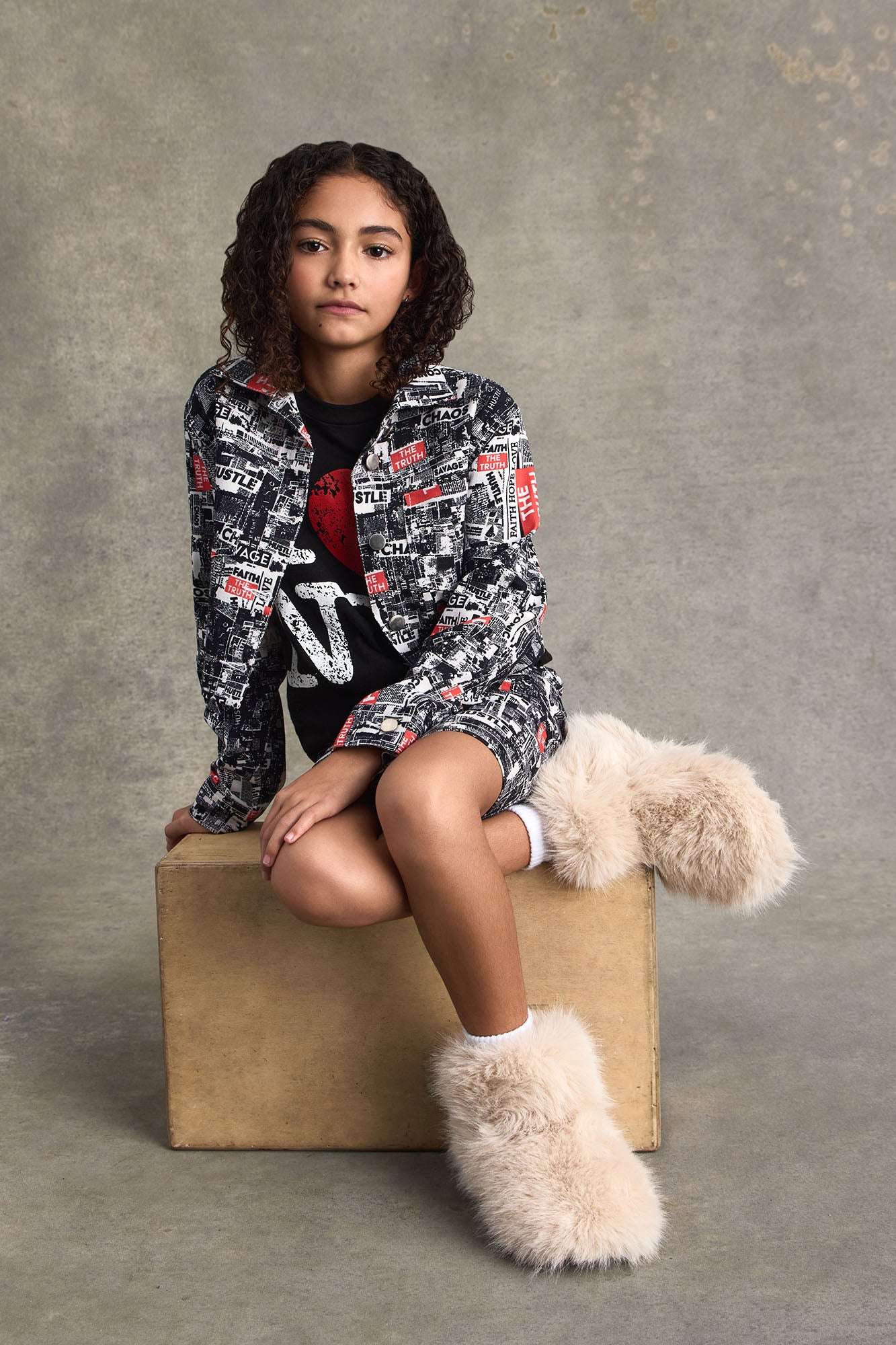 Mini Good News Printed Denim Skirt - Off White/combo