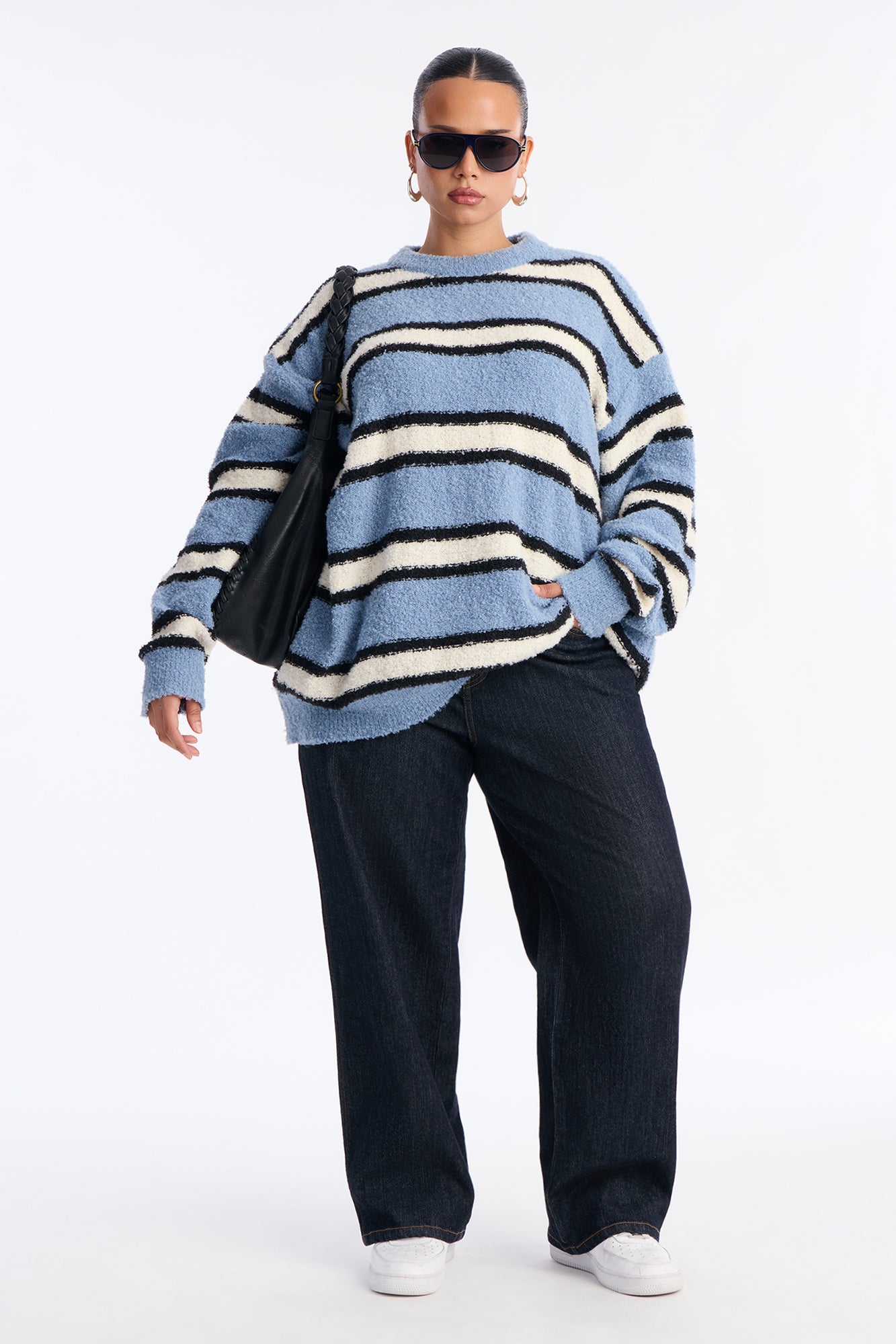 Quality Time Striped Pullover Sweater - Blue
