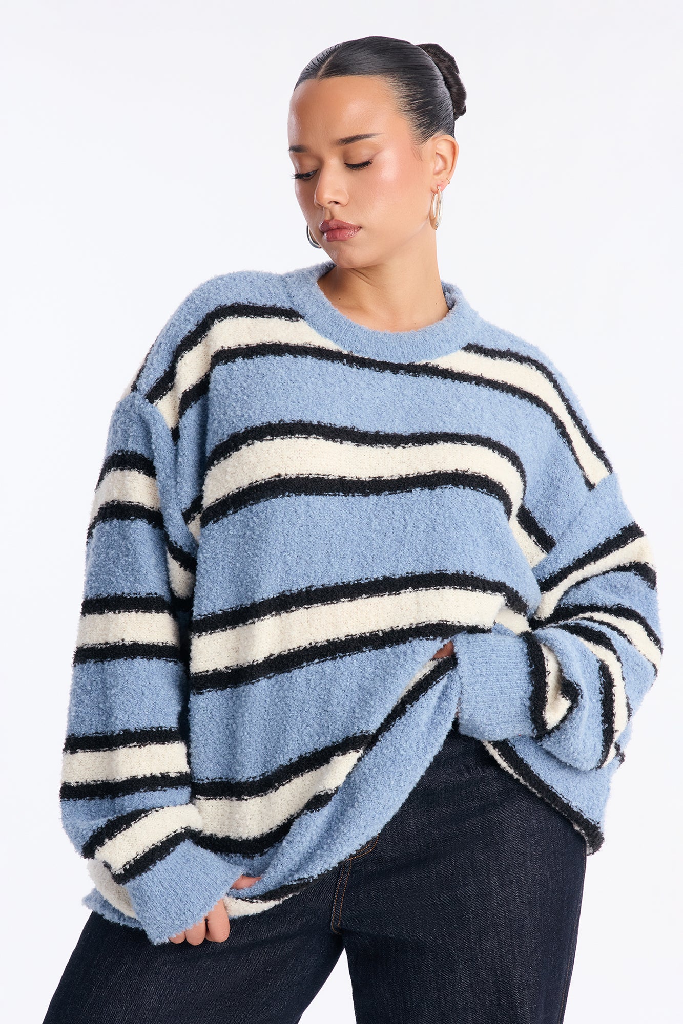 Quality Time Striped Pullover Sweater - Blue