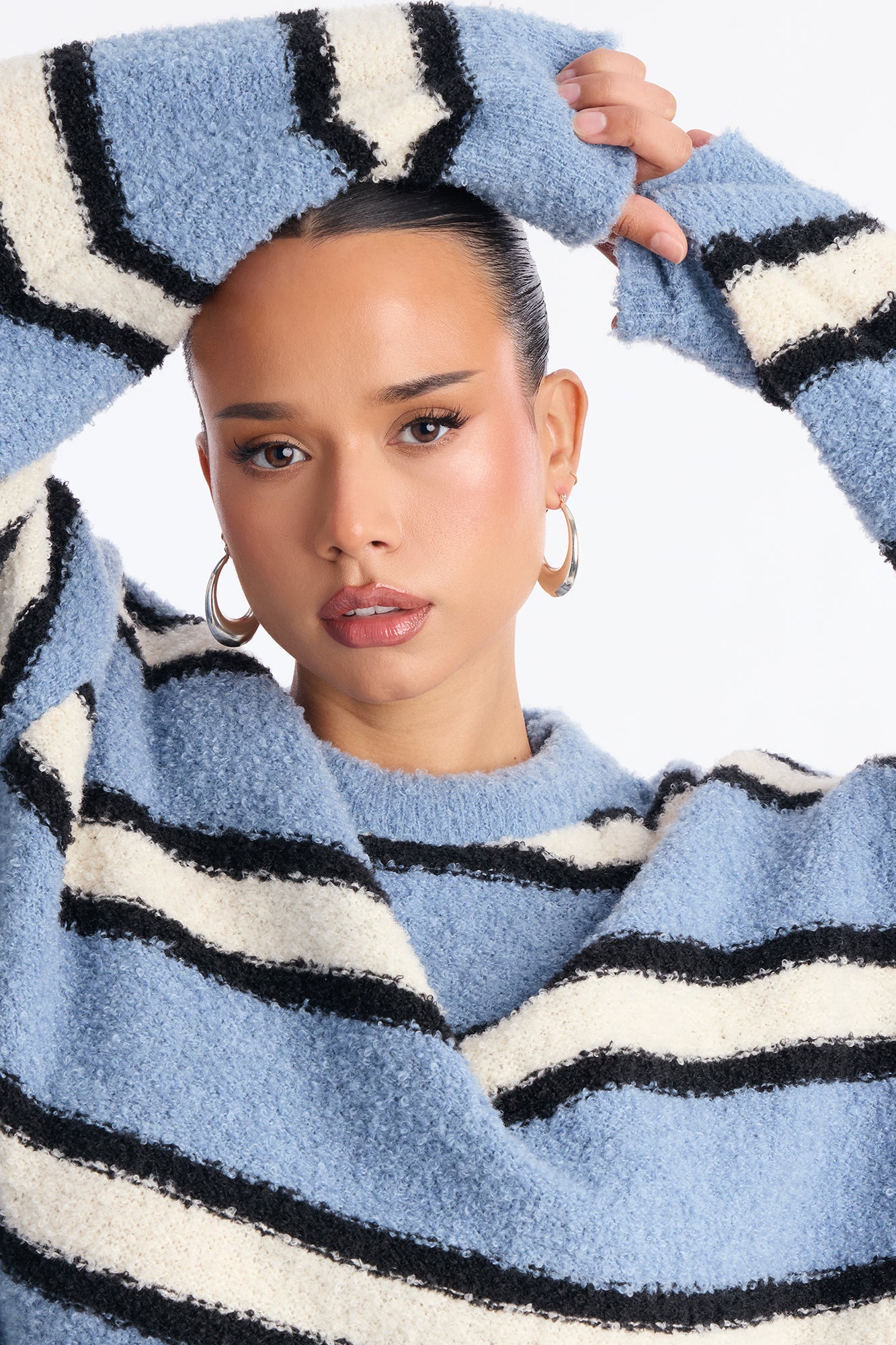 Quality Time Striped Pullover Sweater - Blue