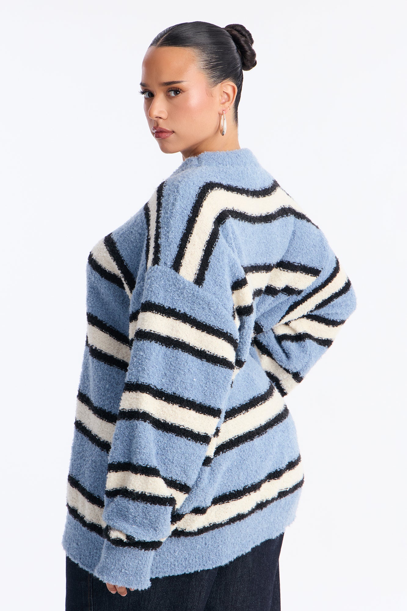 Quality Time Striped Pullover Sweater - Blue