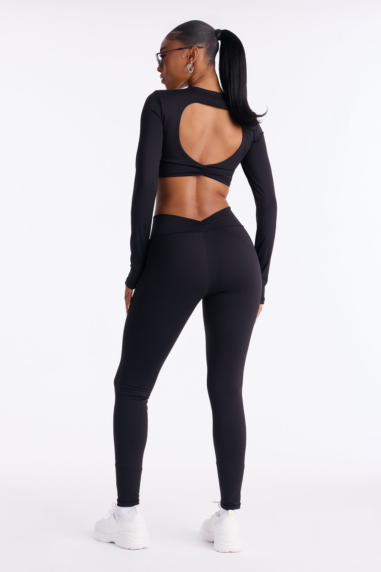 Sasha Open Back Ruched Legging Set - Black