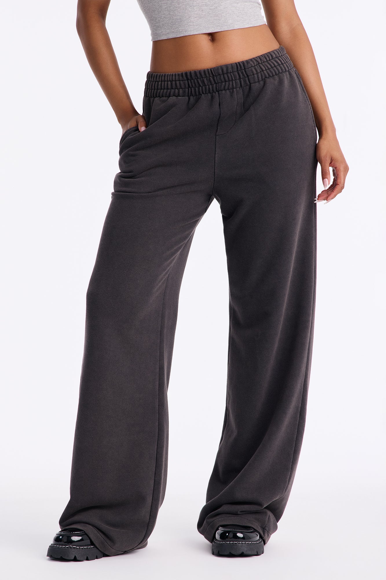 Jesly Fleece Washed Pants - Charcoal
