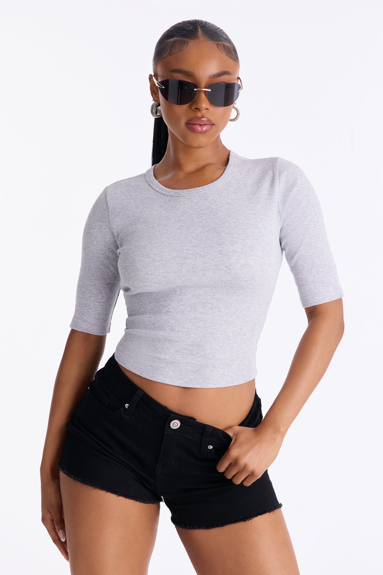 Sable Crew Neck Short Sleeve Top - Heather Grey