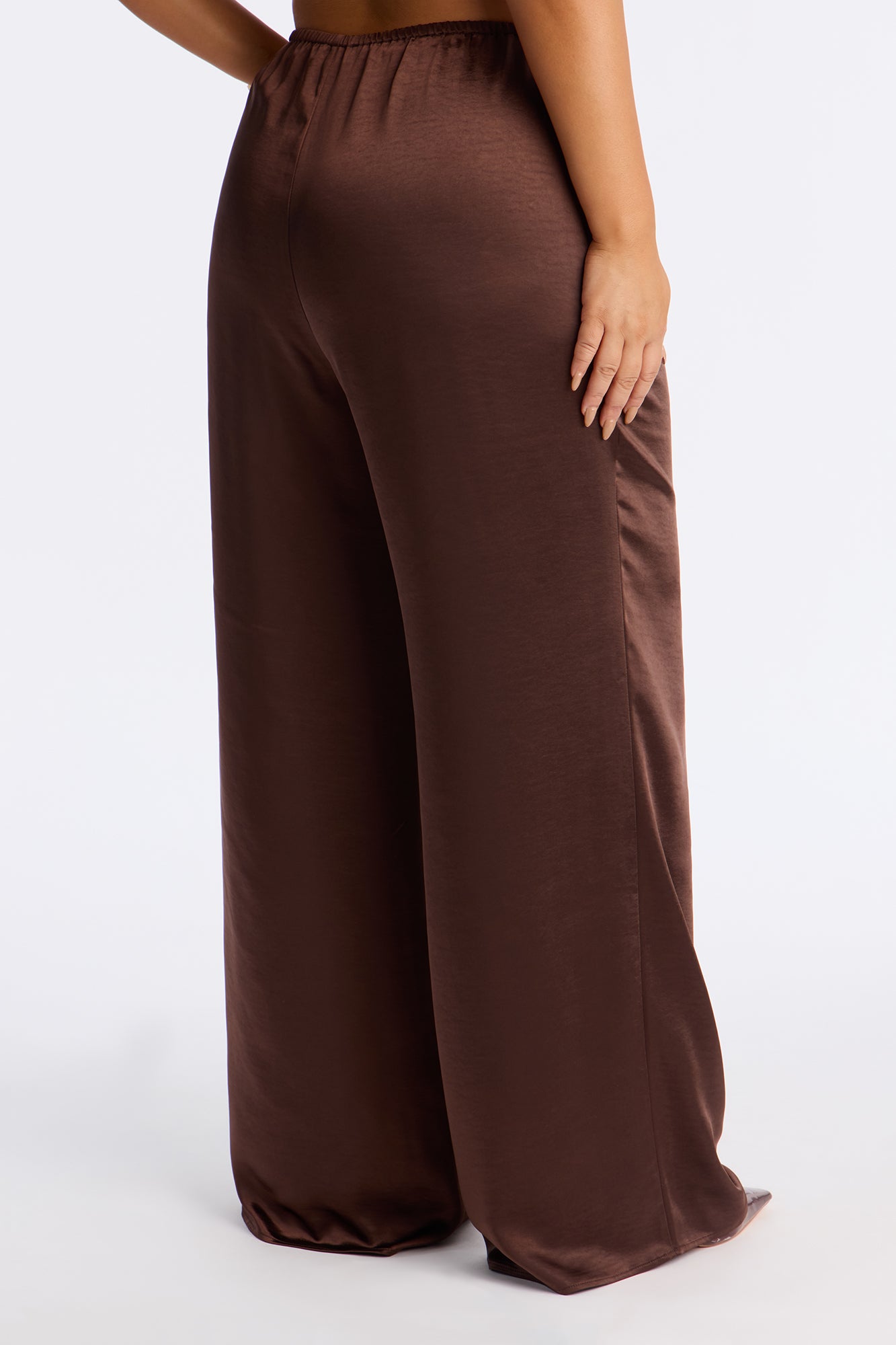 Luxurious Living Pull On Satin Wide Leg Pant 33″ - Chocolate