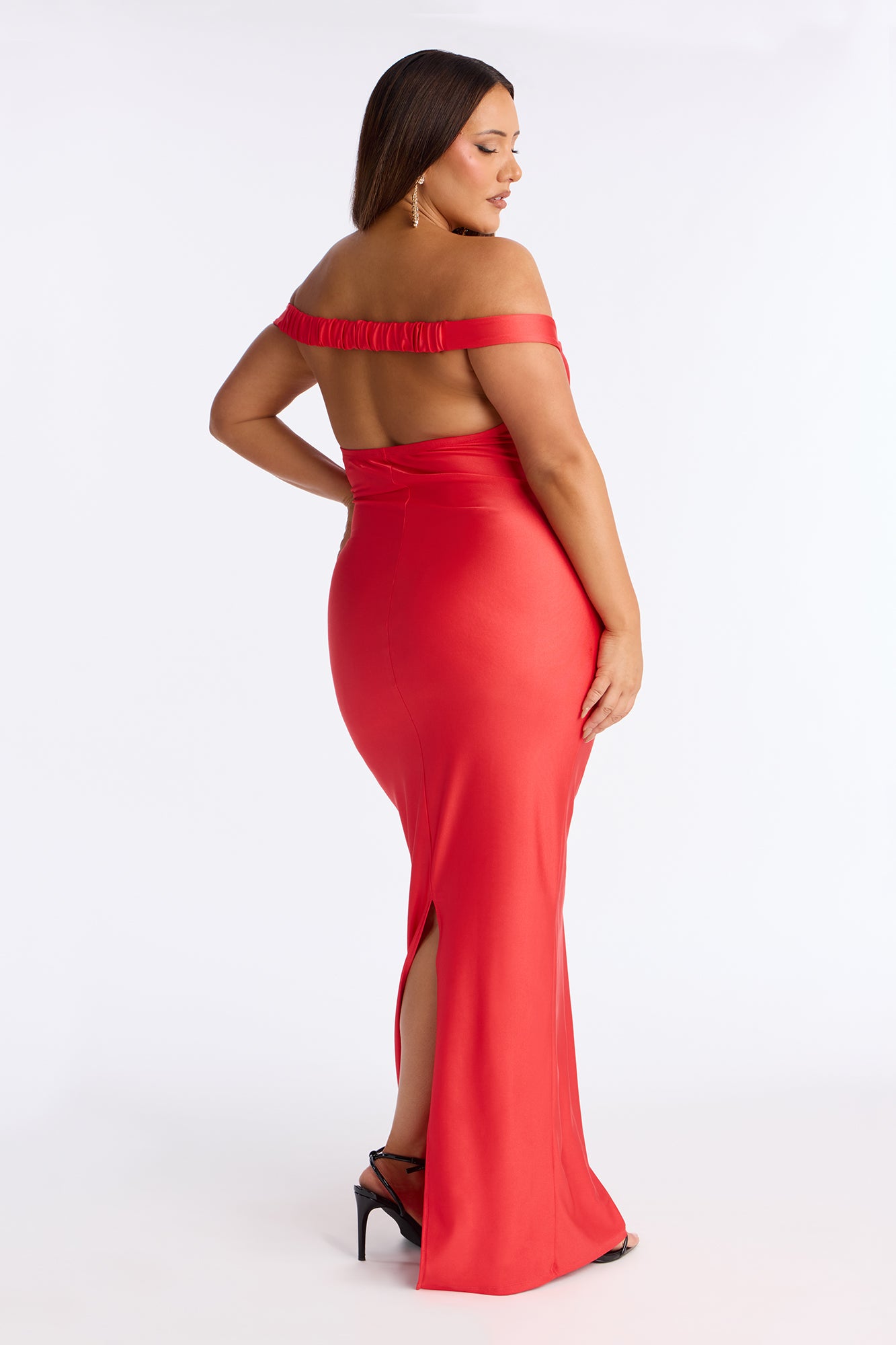 Amelya Off Shoulder Tricot Gown - Tomato Red