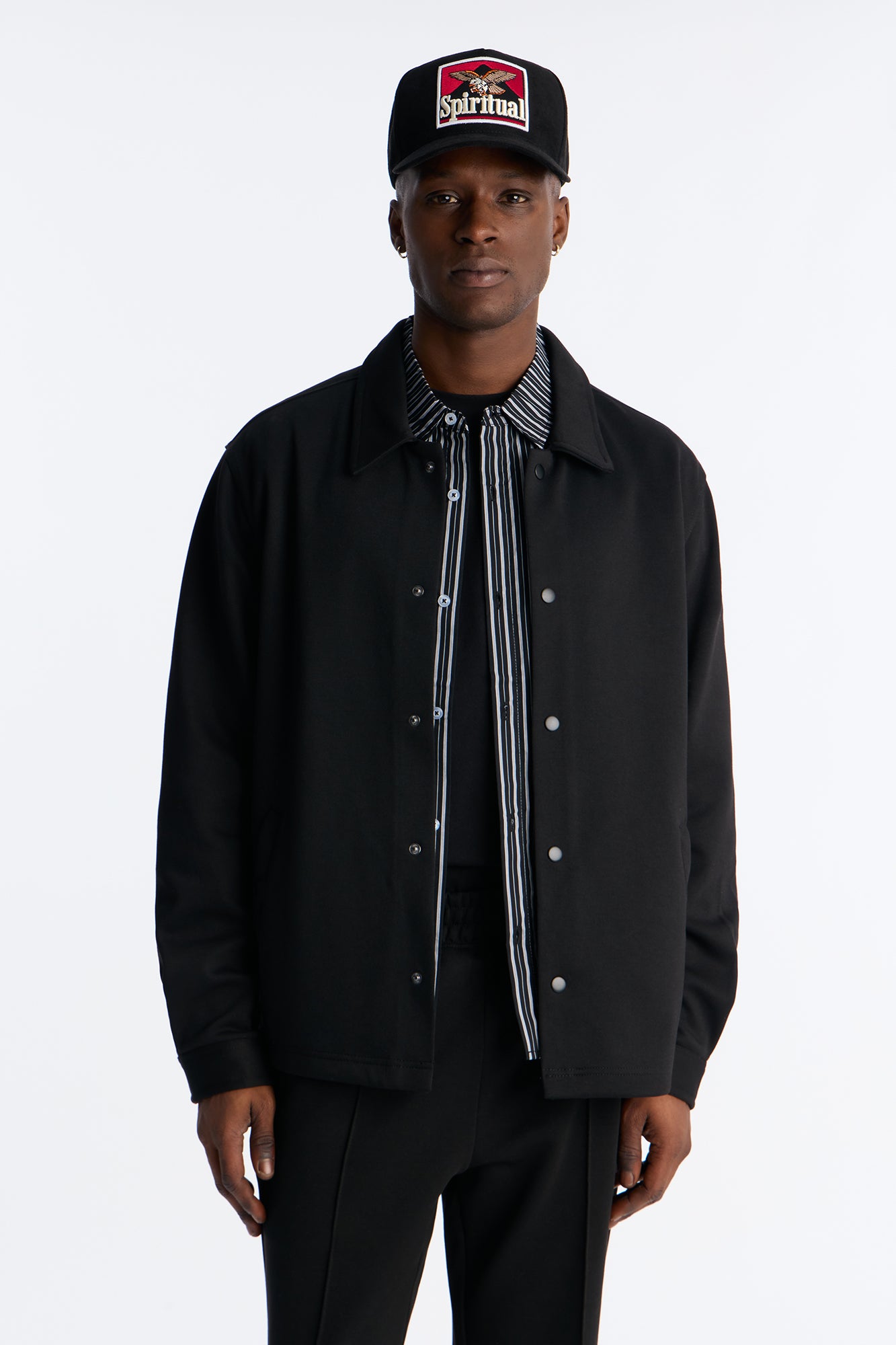 Structured Fleece Coaches Jacket - Black