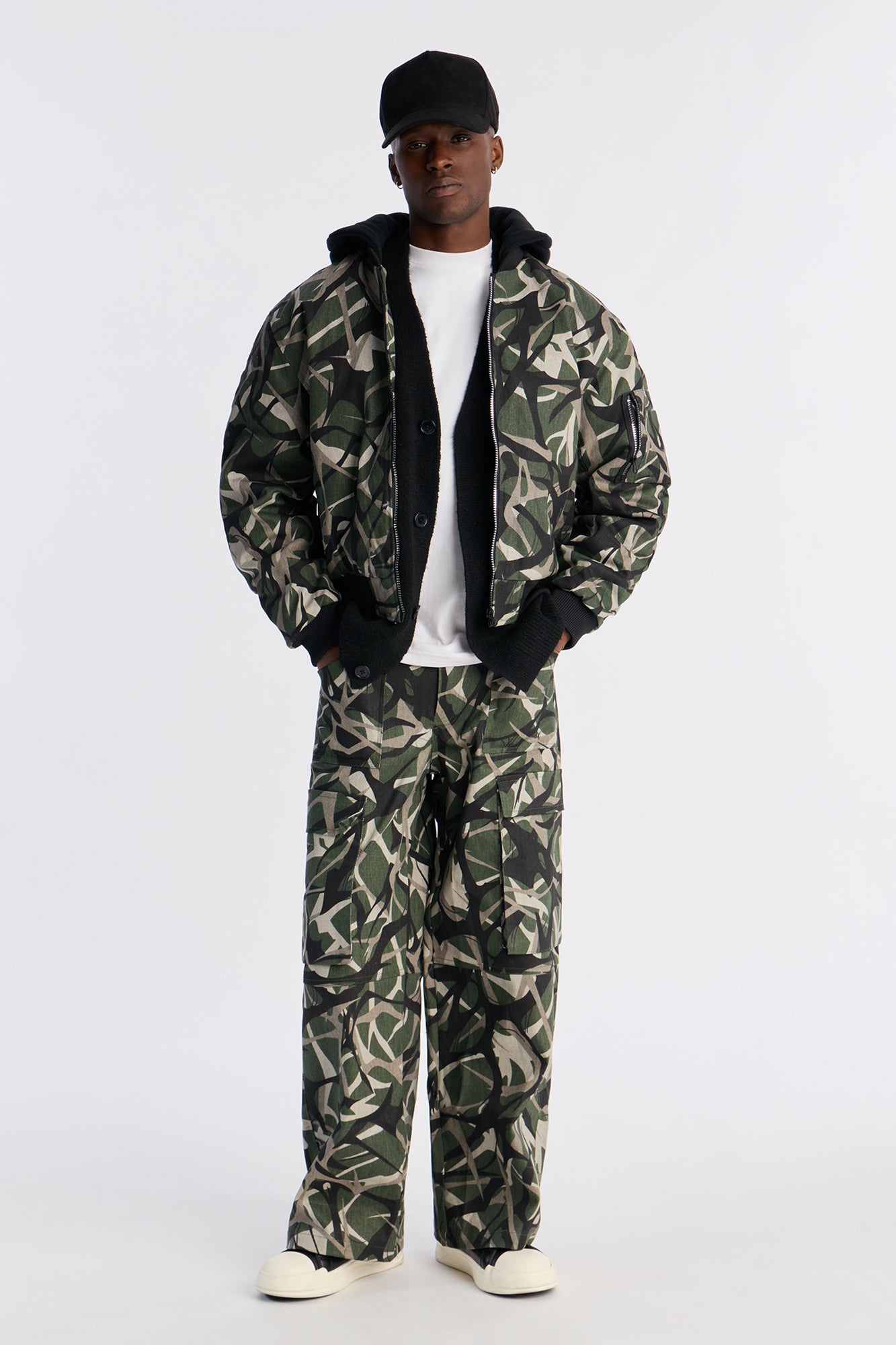 Hooded Edge Abstract Camo Bomber Jacket - Camouflage