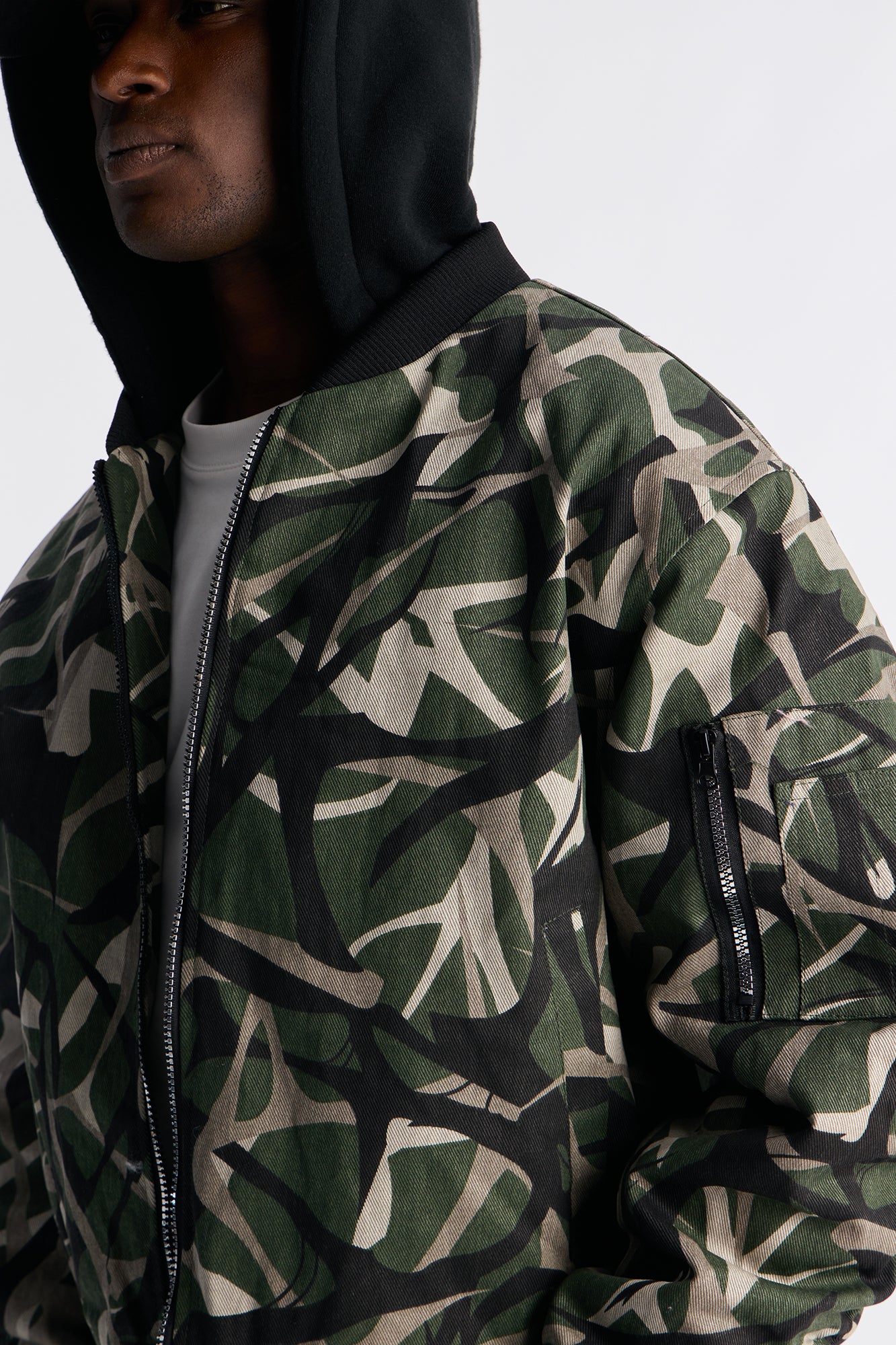 Hooded Edge Abstract Camo Bomber Jacket - Camouflage
