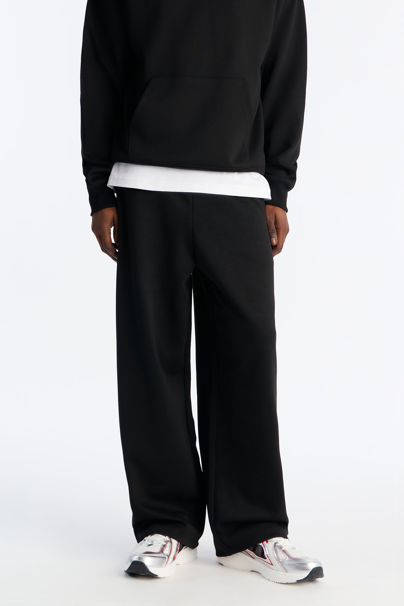 Structured Fleece Wide Leg Sweatpants - Black