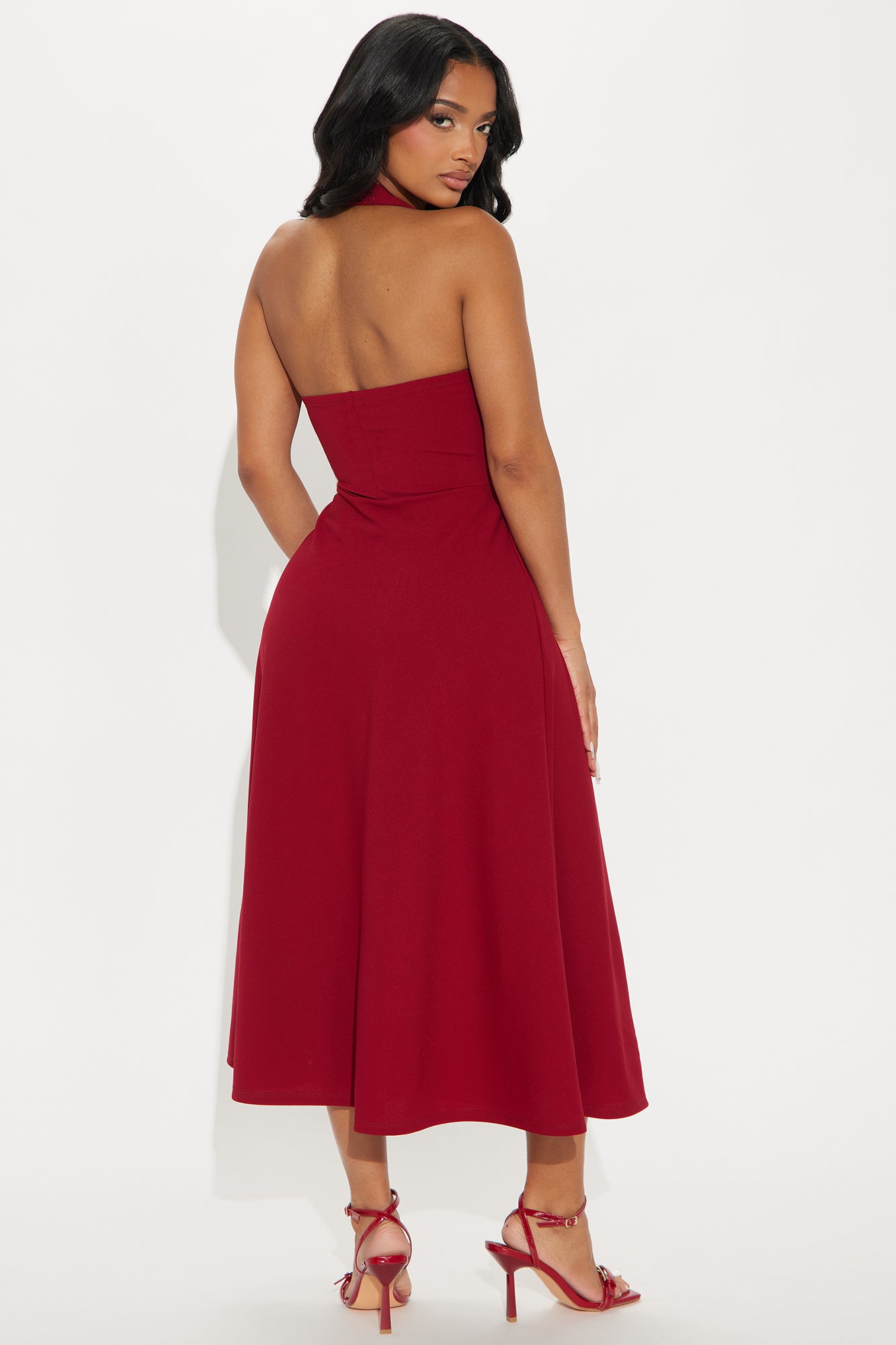 Alena Halter Midi Dress - Wine