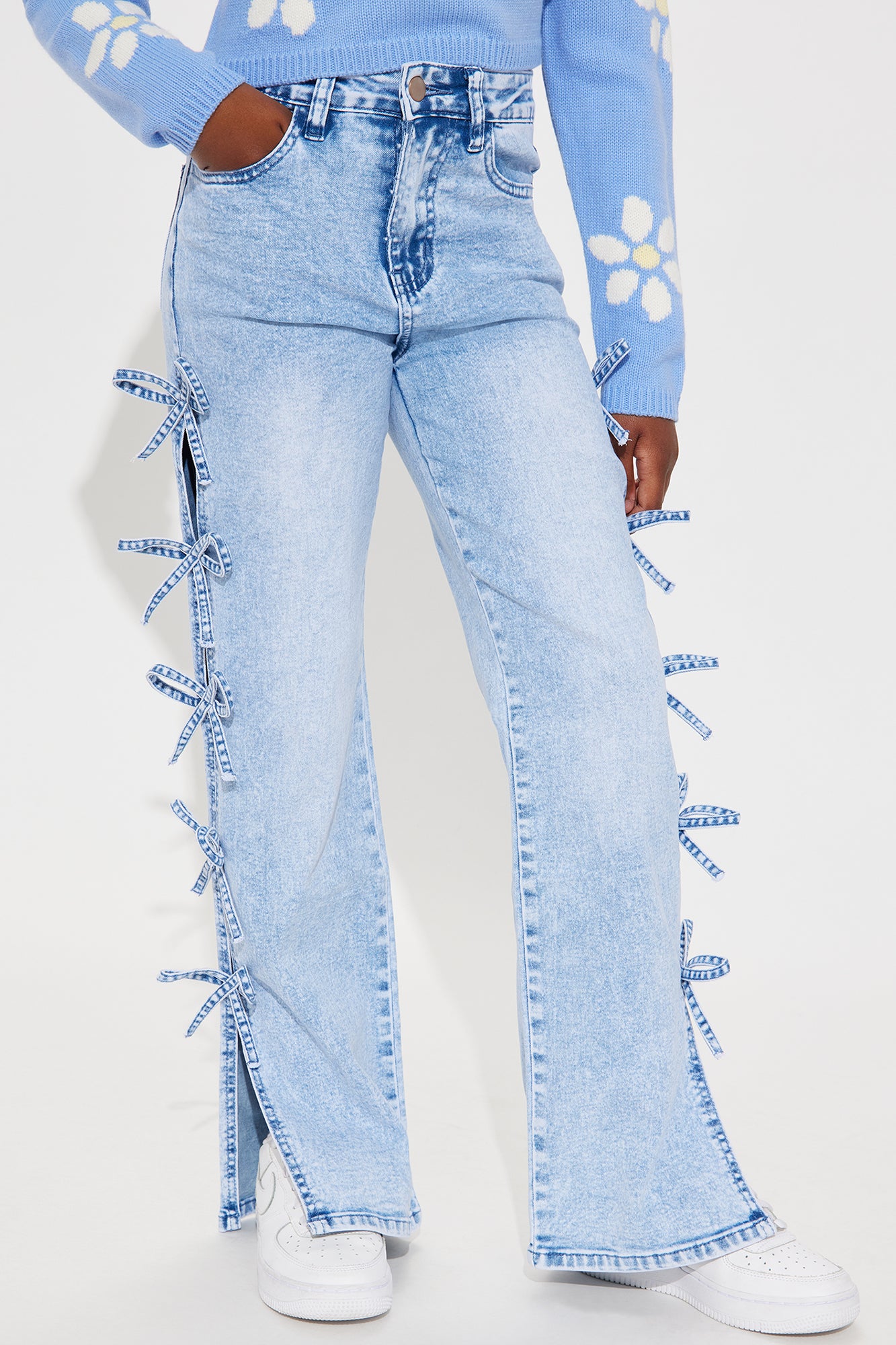 Mini Fiona Bow Jeans - Light Blue Wash