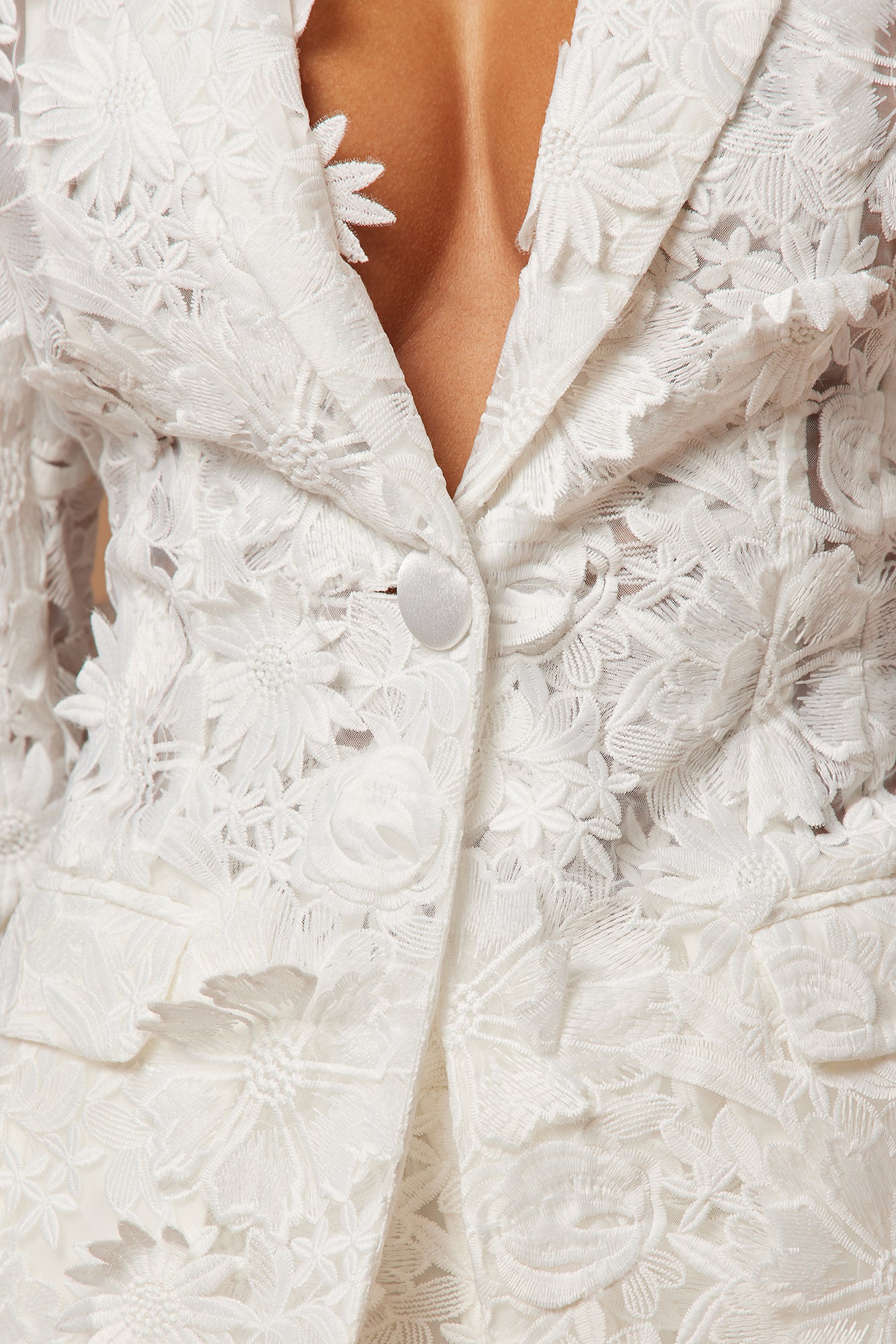 Denise Embroidered Blazer - White