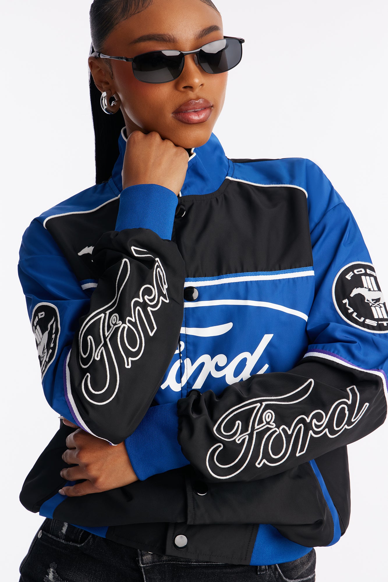 Ford Oversize Color Block Moto Jacket - Blue/combo